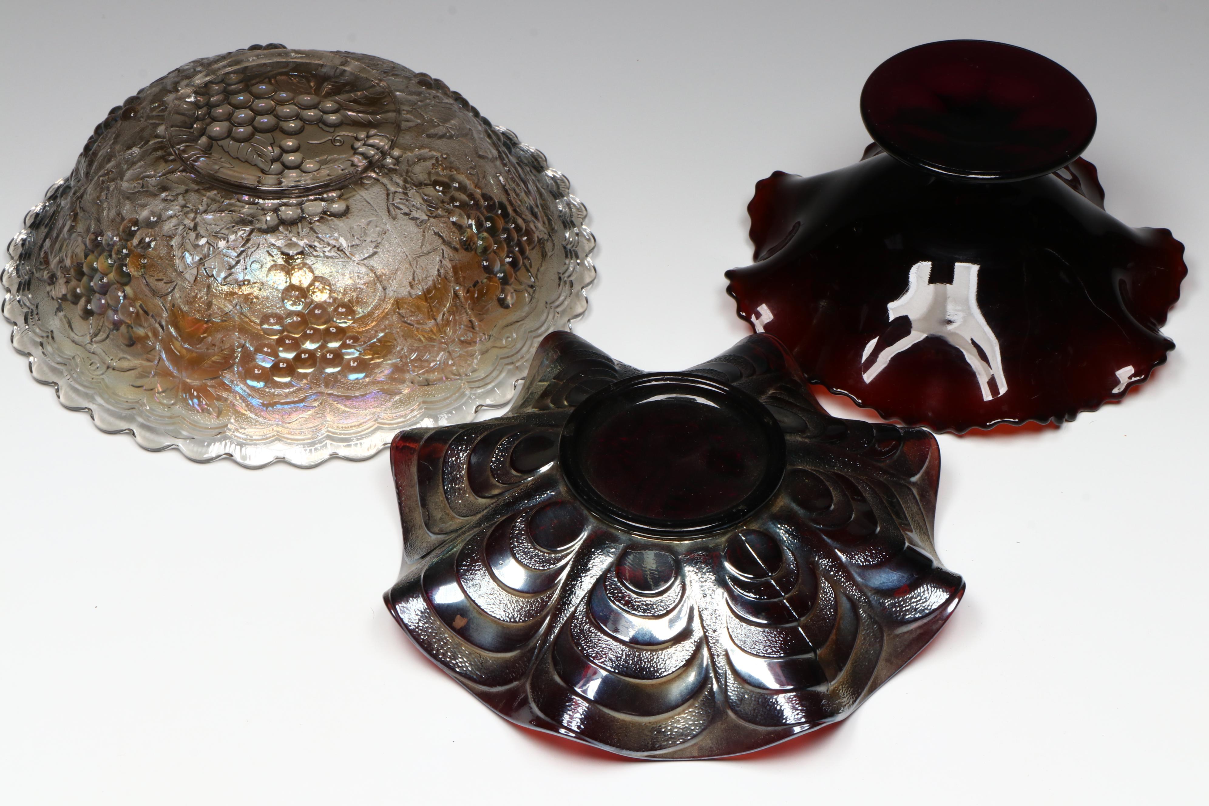 Iridescent Scalloped Carnival Glass Decorative Bowls, Dishes and Compote