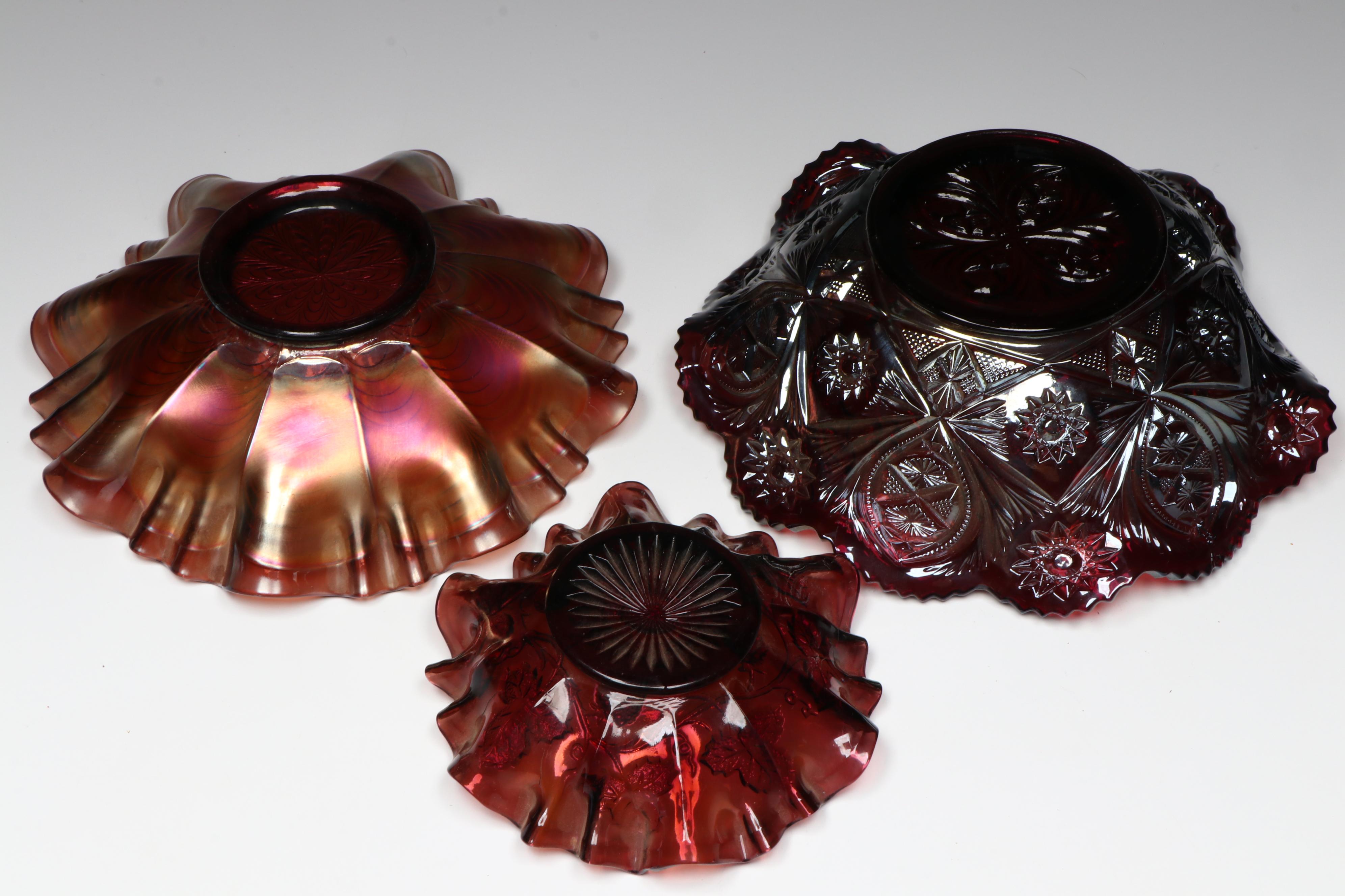 Iridescent Scalloped Carnival Glass Decorative Bowls, Dishes and Compote
