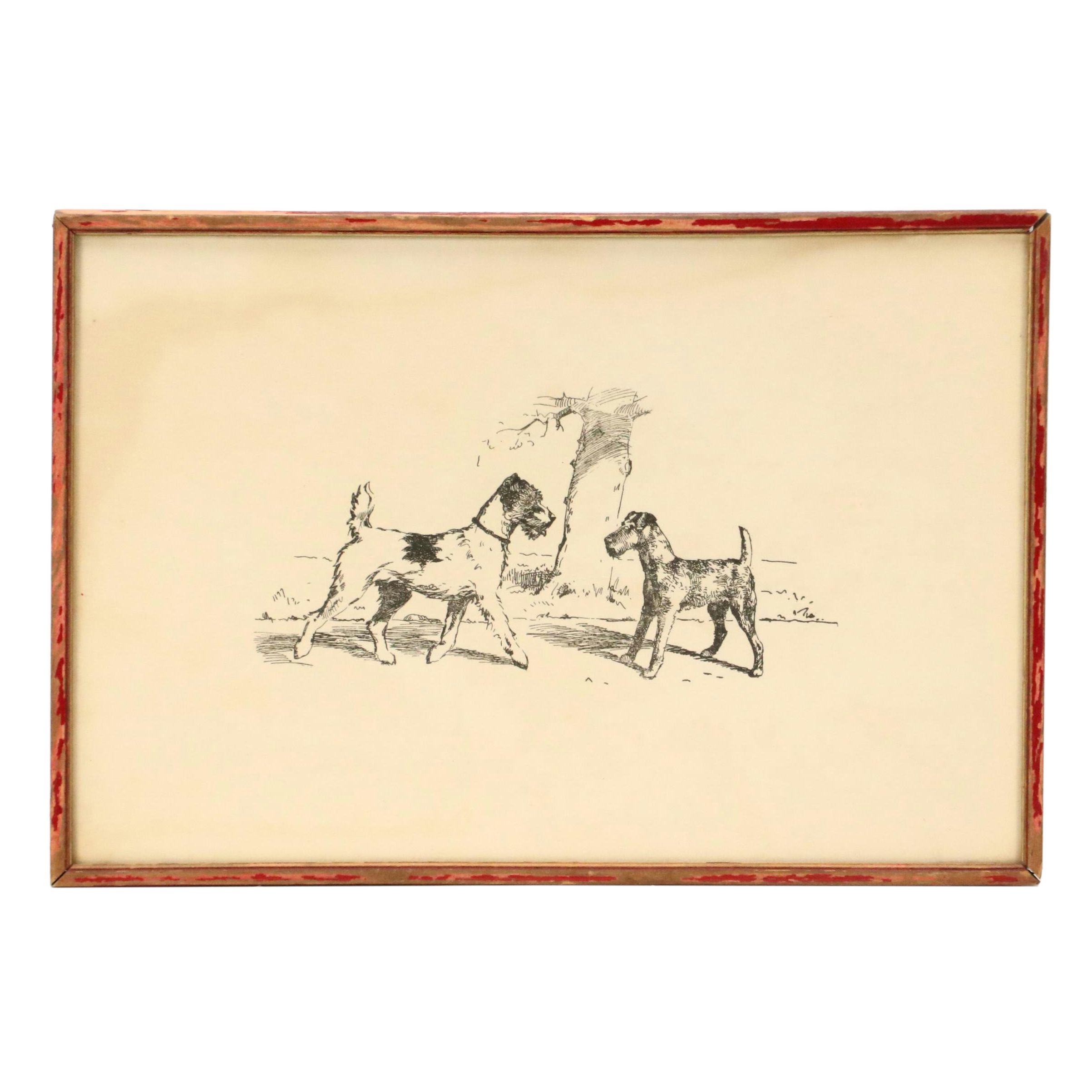 Stylized Engraving of Two Fox Terriers, Early 20th Century