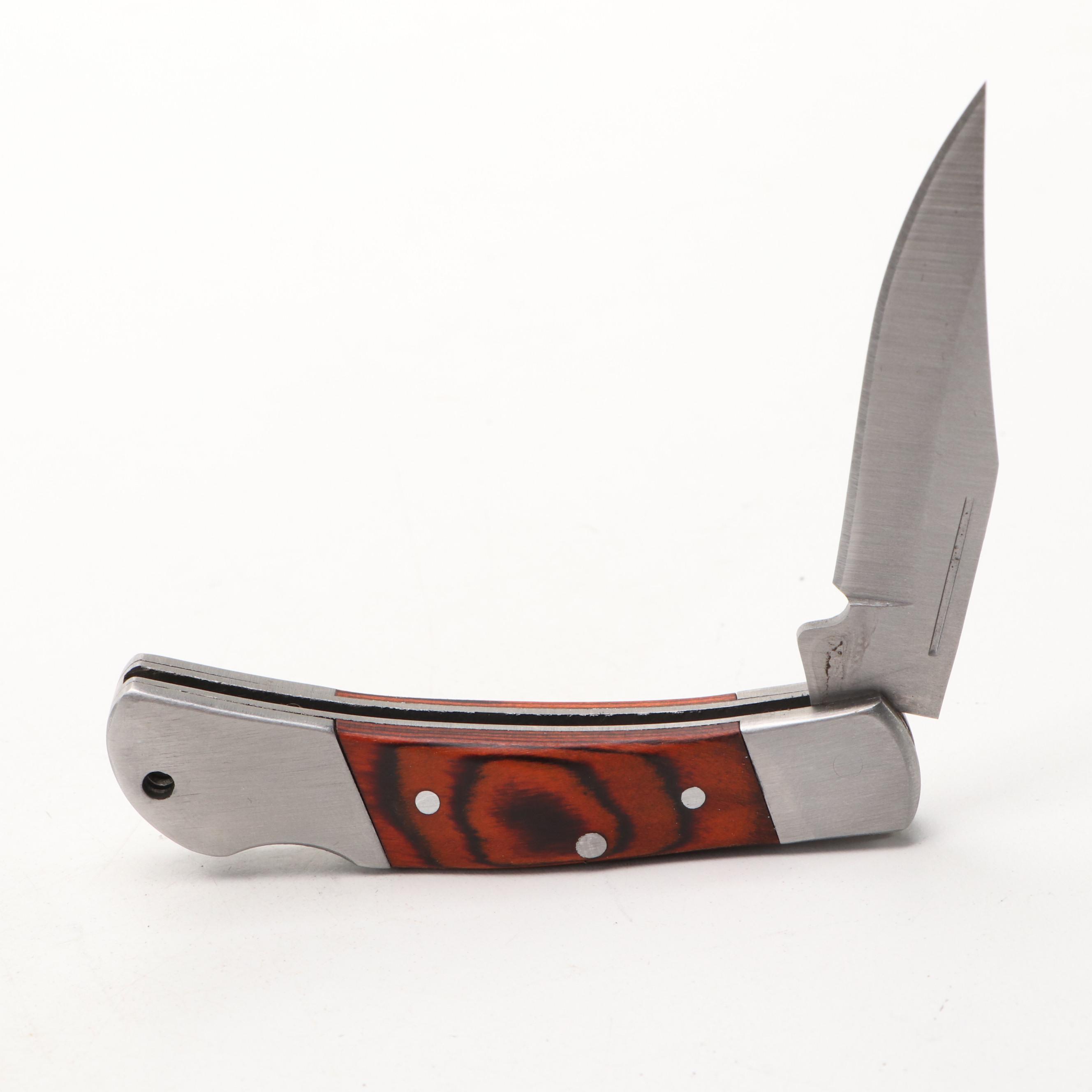 Damascus Steel and Wooden Handled Hunting Knives with Cleaver and Folding Knives