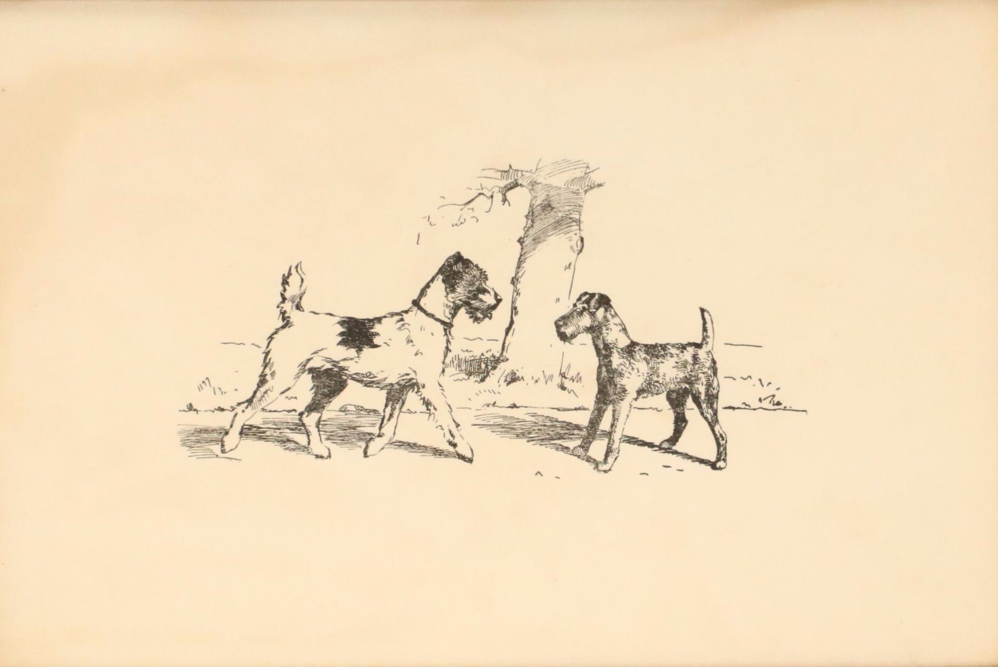 Stylized Engraving of Two Fox Terriers, Early 20th Century