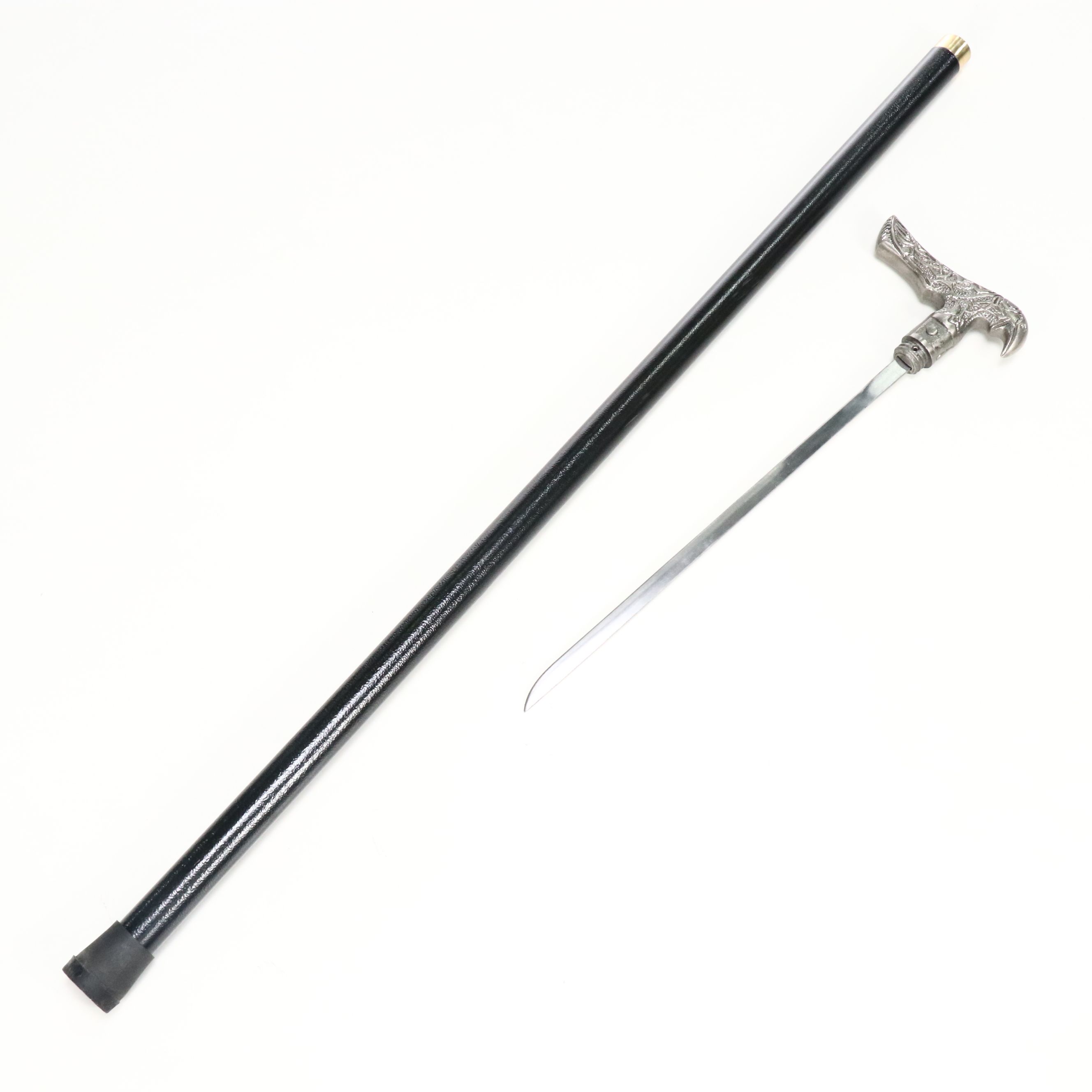 Embossed Metal Derby-Handled Sword Cane