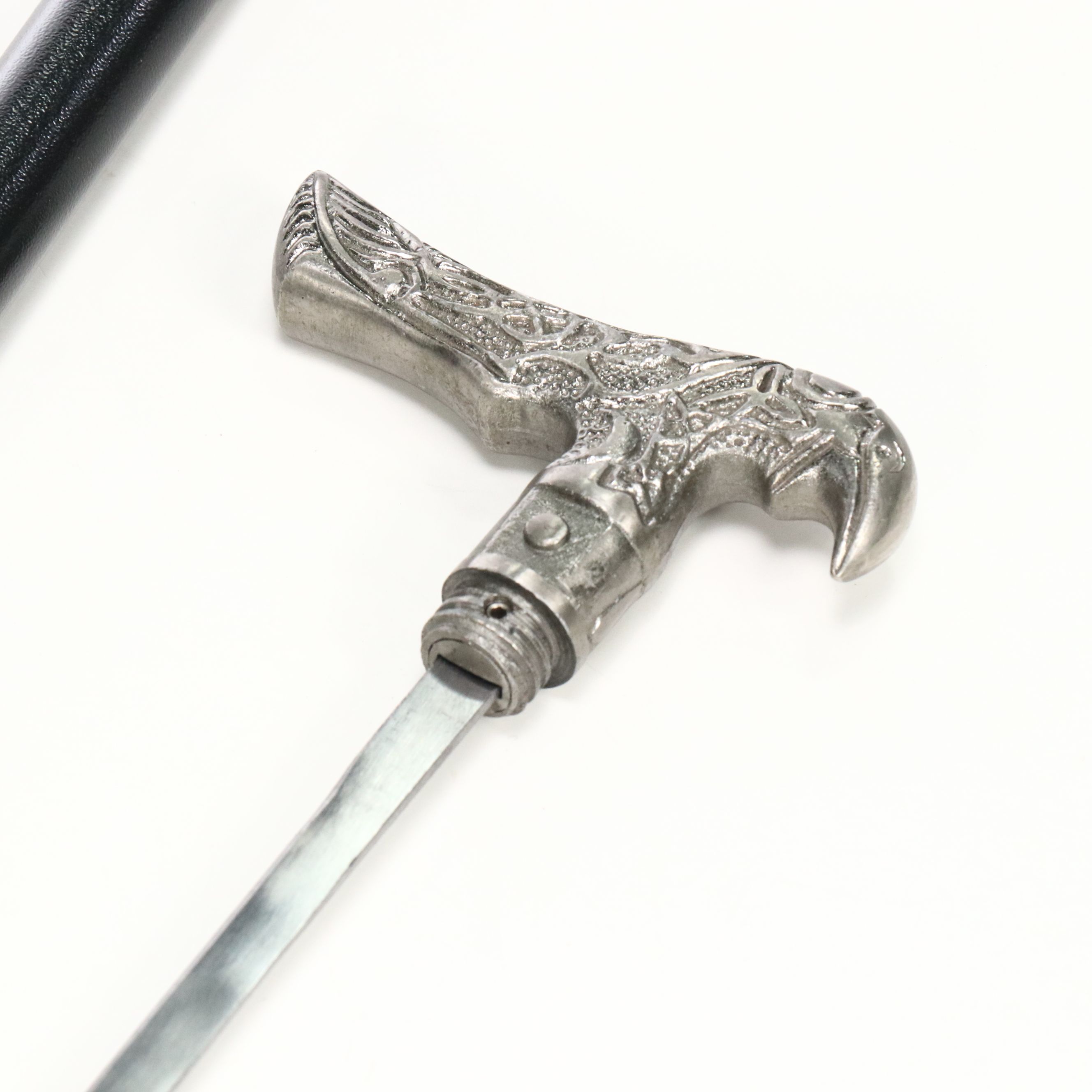 Embossed Metal Derby-Handled Sword Cane