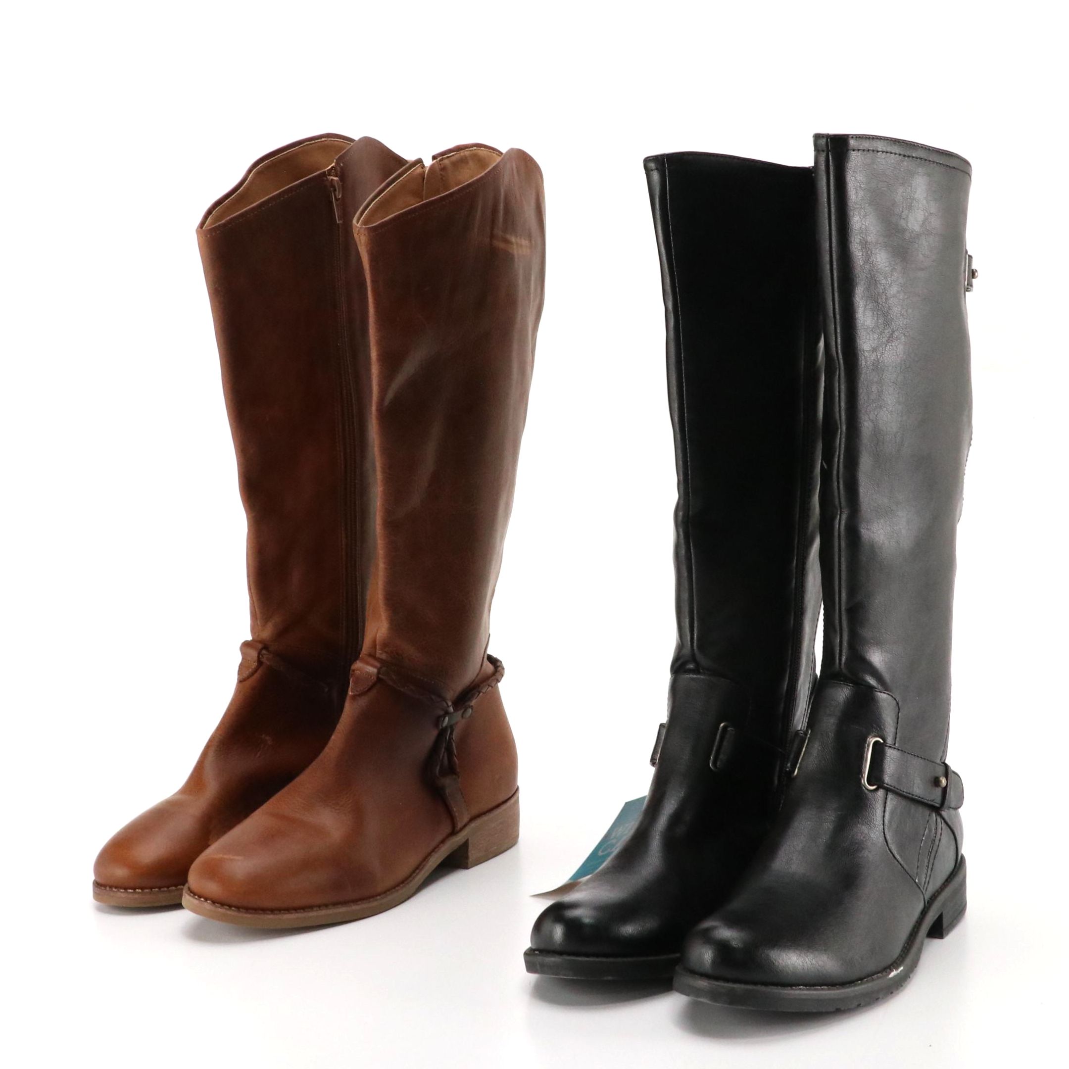 Matisse 'Lariat' Brown Leather and Baretraps 'Clary 2' Faux Leather Riding Boots