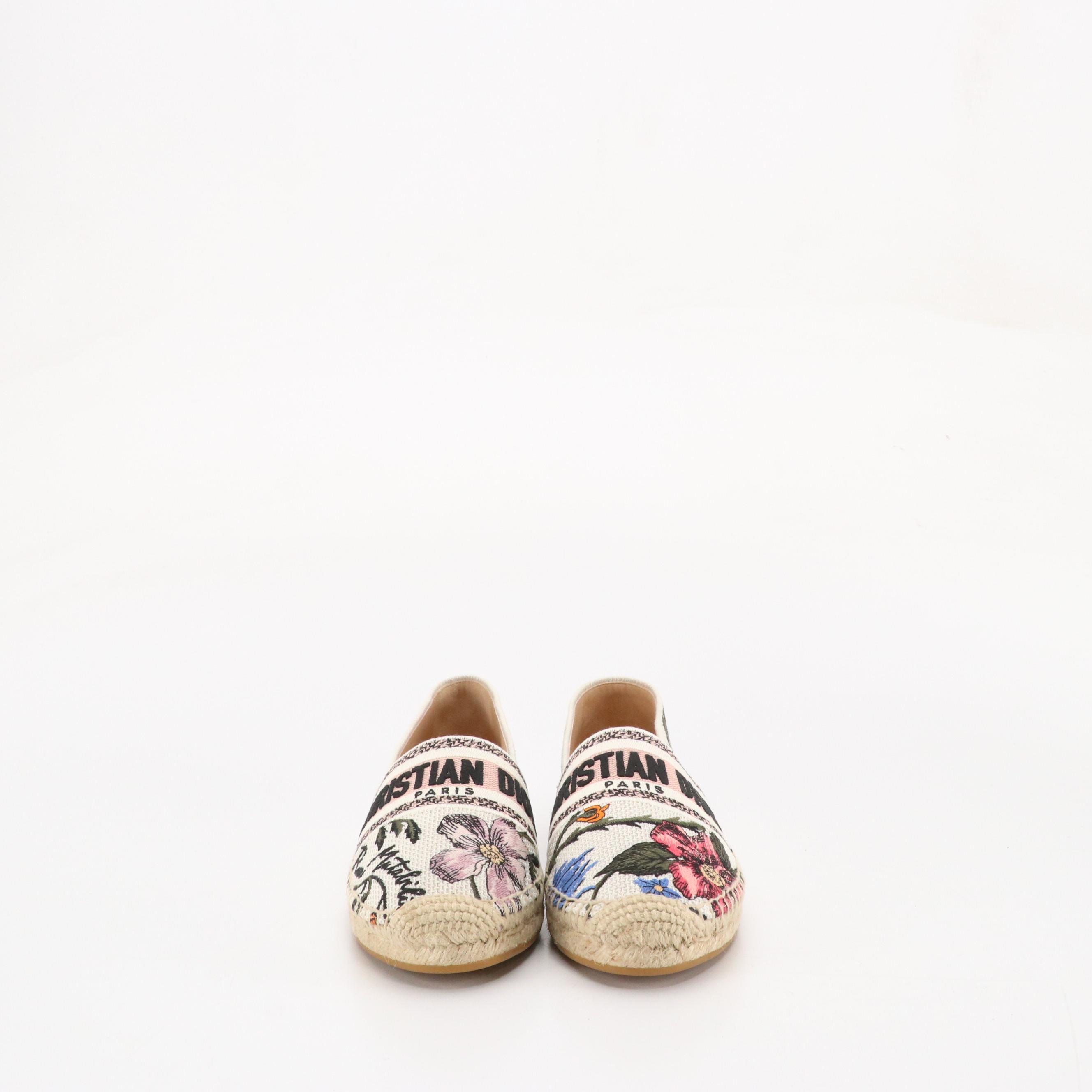 Christian Dior Granville Espadrilles in Floral Embroidered Canvas, With Box