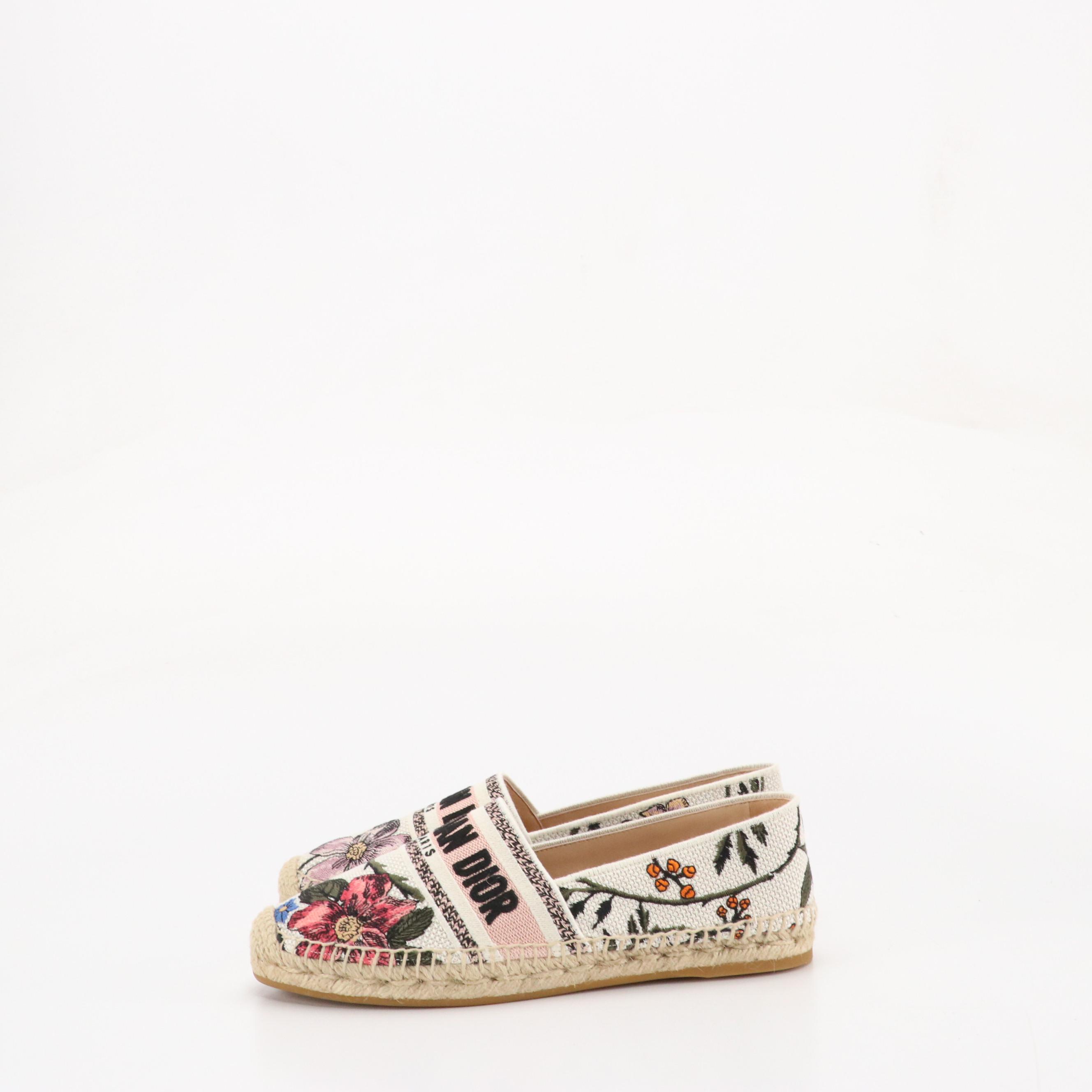 Christian Dior Granville Espadrilles in Floral Embroidered Canvas, With Box