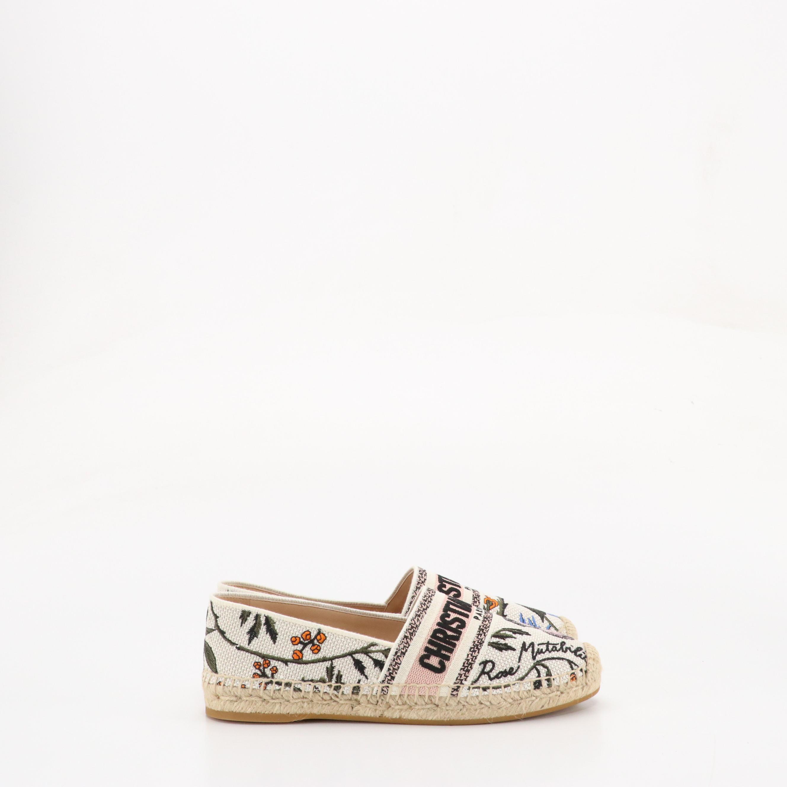 Christian Dior Granville Espadrilles in Floral Embroidered Canvas, With Box