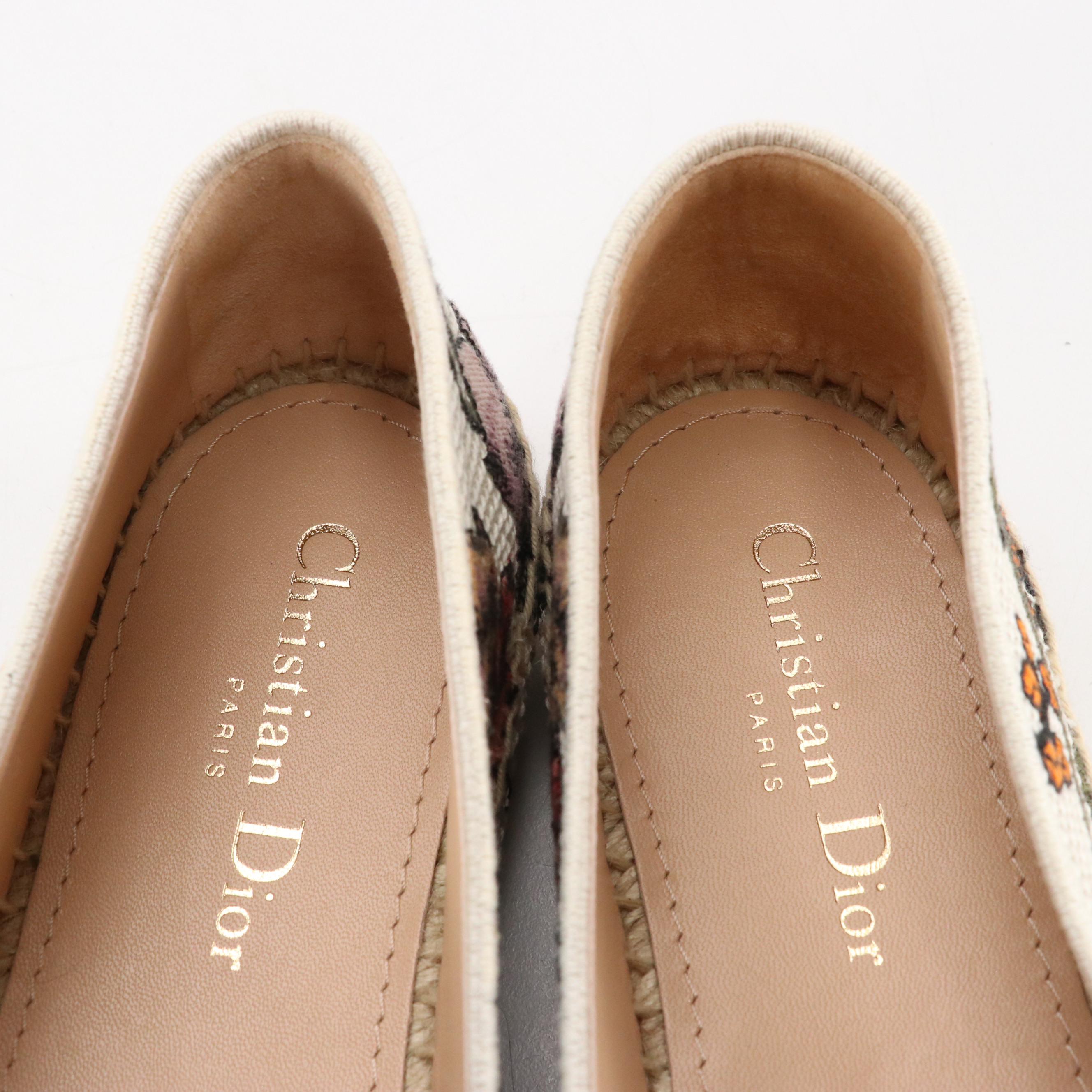 Christian Dior Granville Espadrilles in Floral Embroidered Canvas, With Box