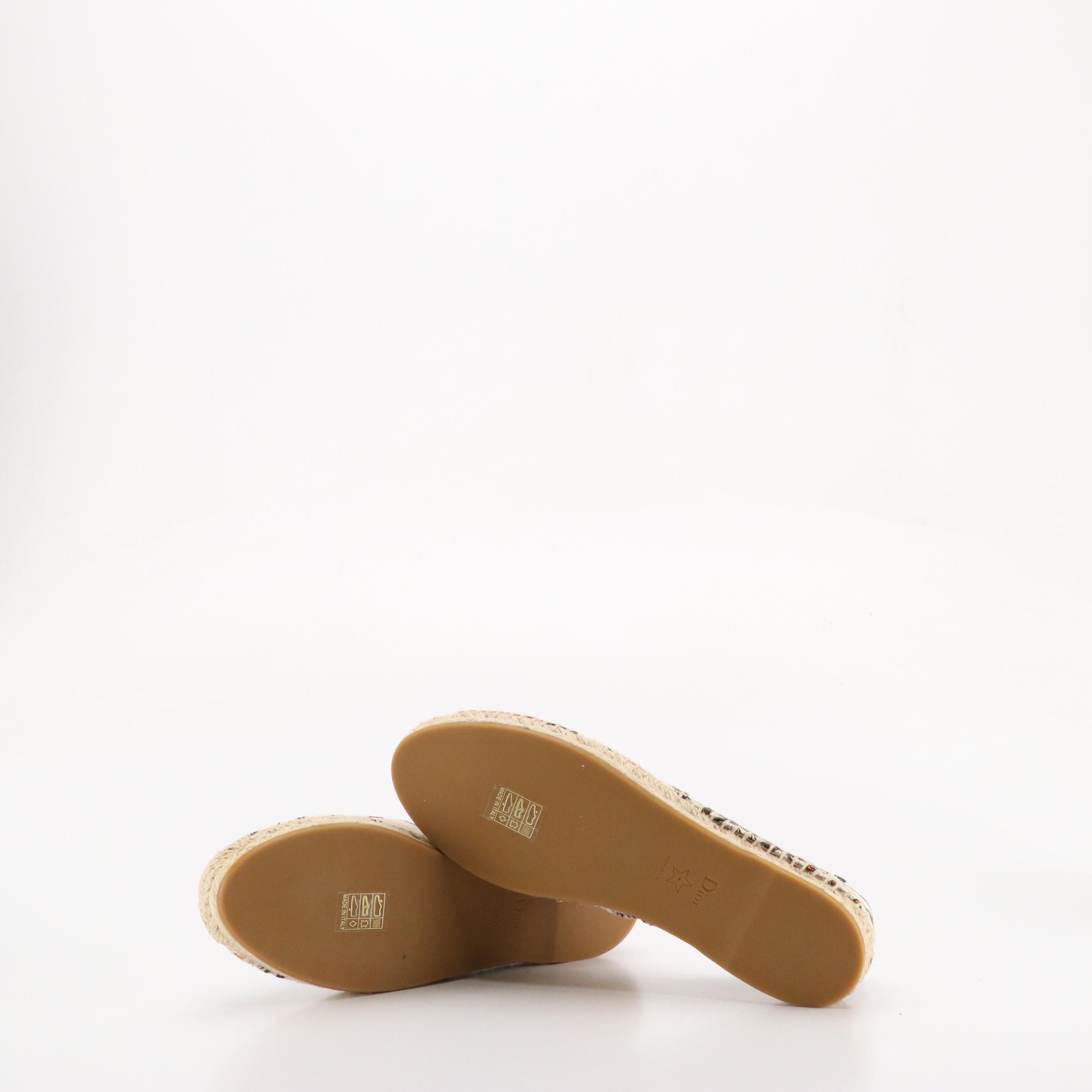 Christian Dior Granville Espadrilles in Floral Embroidered Canvas, With Box