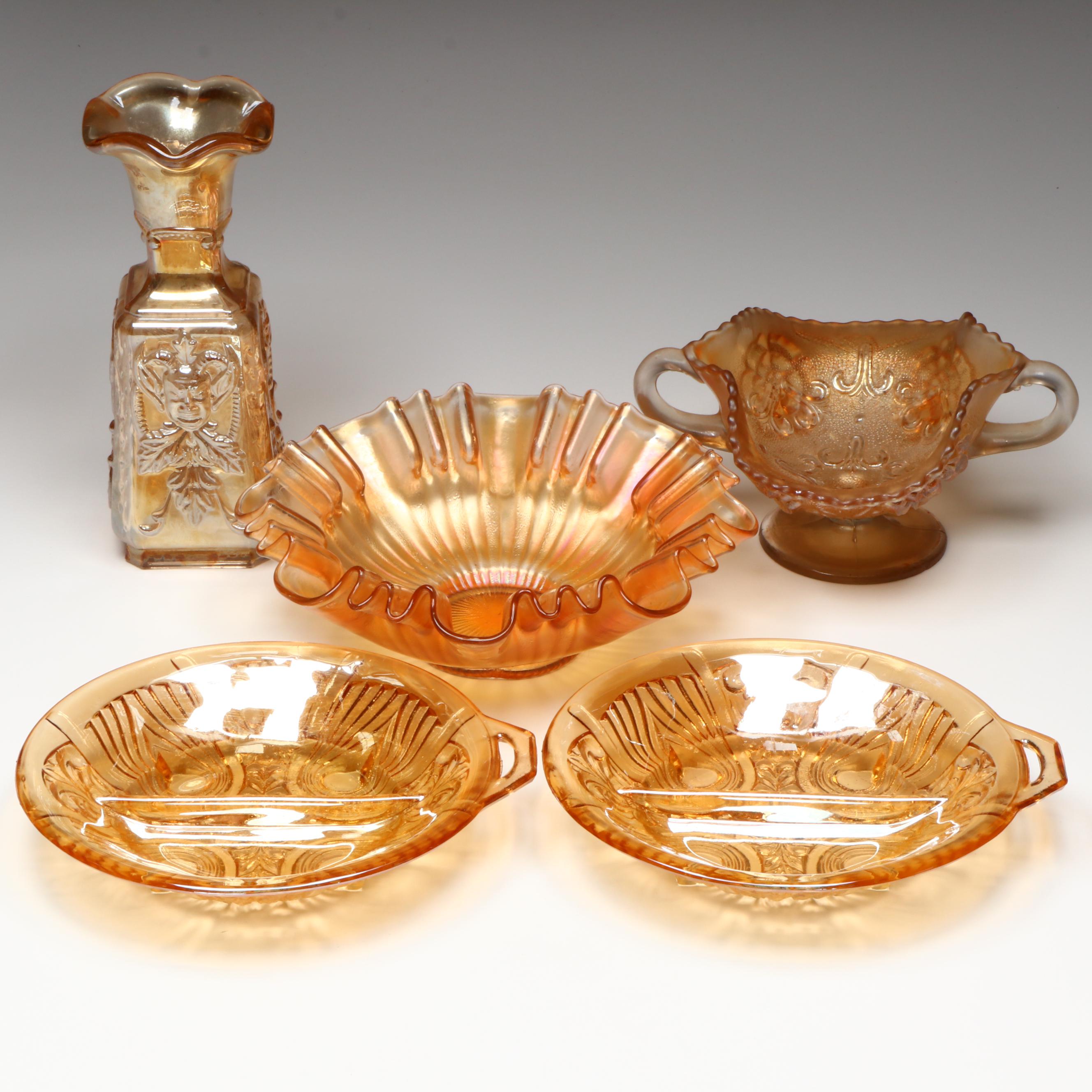 Imperial Glass Devil Vase with More Orange Carnival Glass Table Accessories