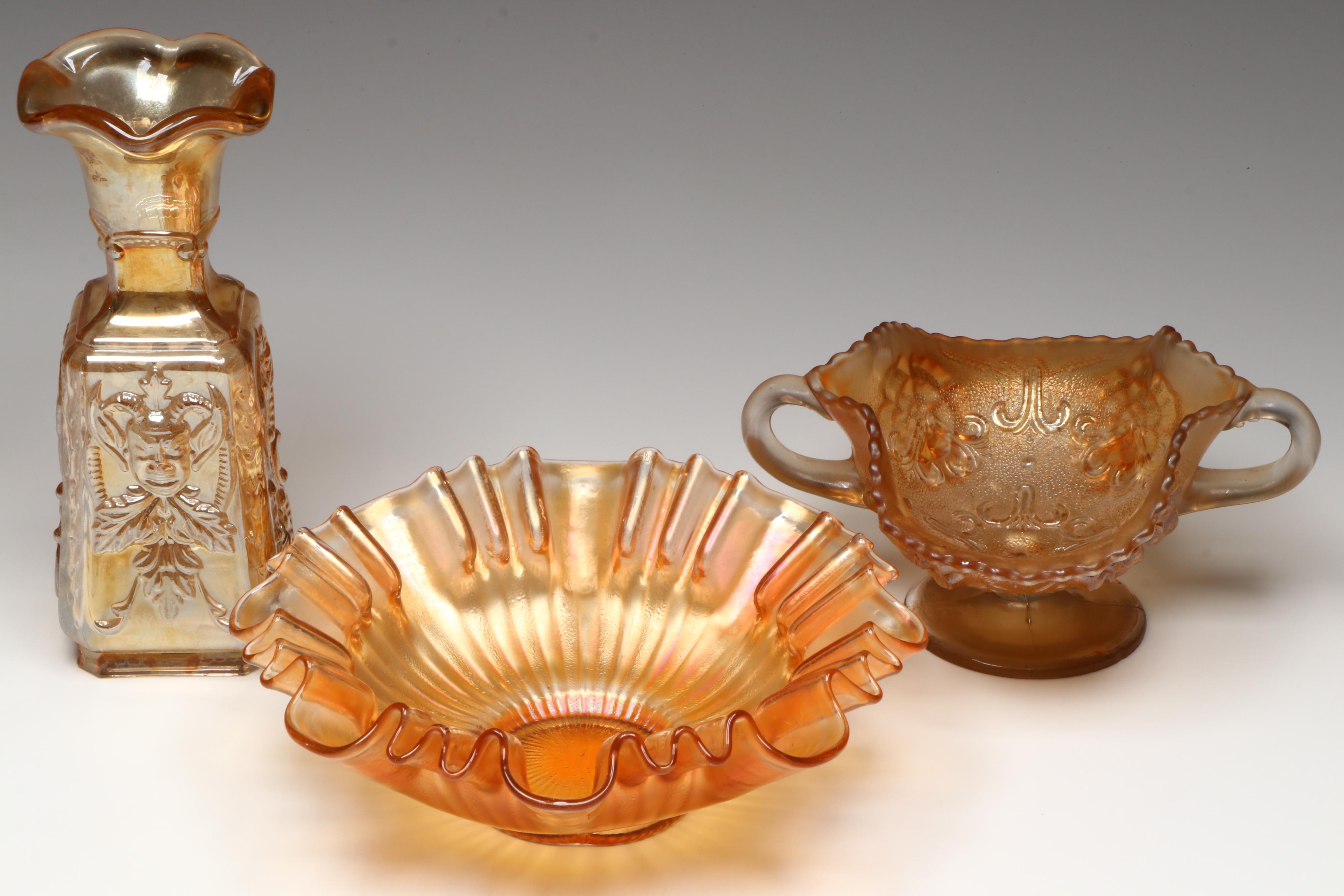 Imperial Glass Devil Vase with More Orange Carnival Glass Table Accessories