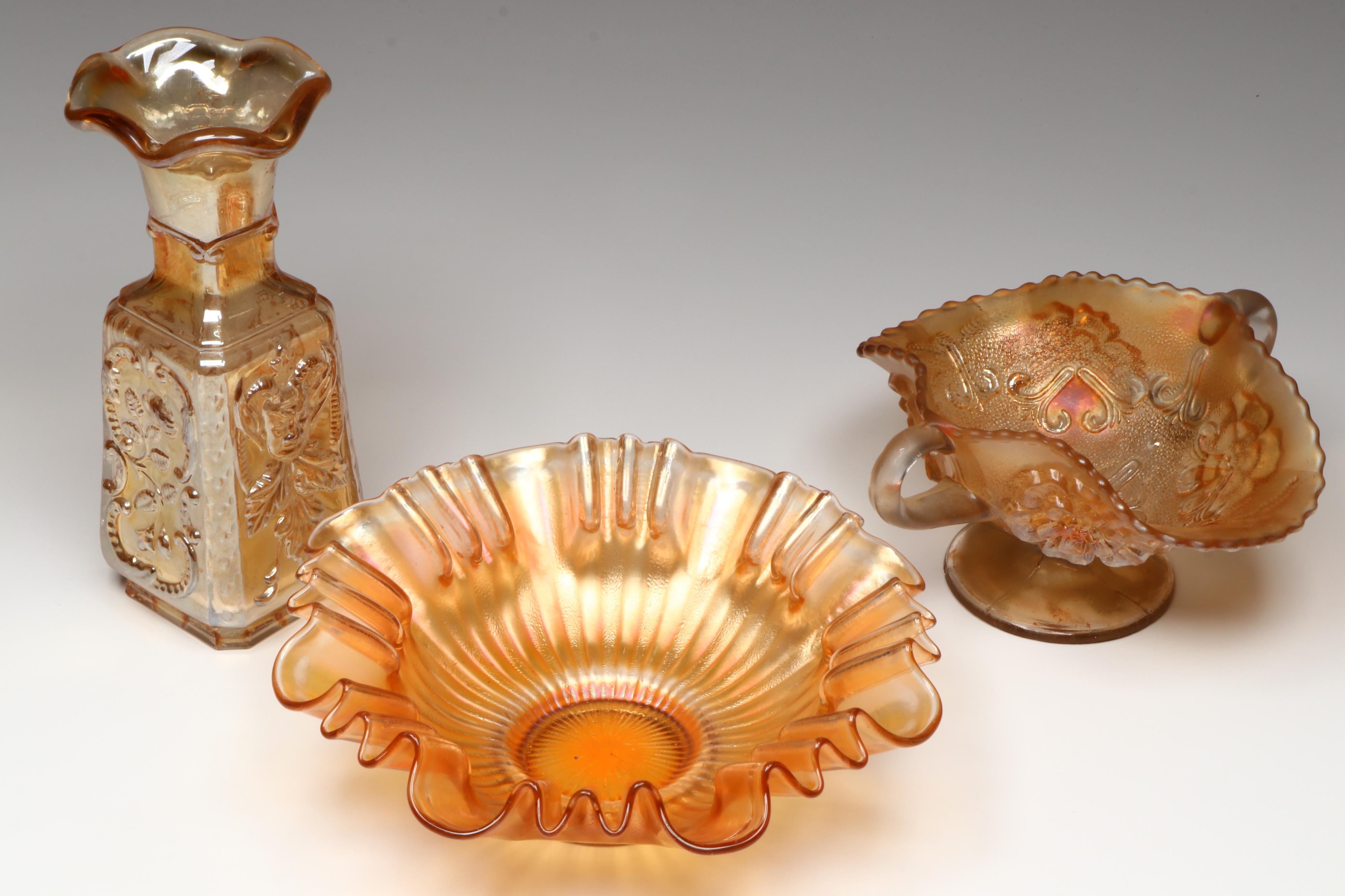 Imperial Glass Devil Vase with More Orange Carnival Glass Table Accessories