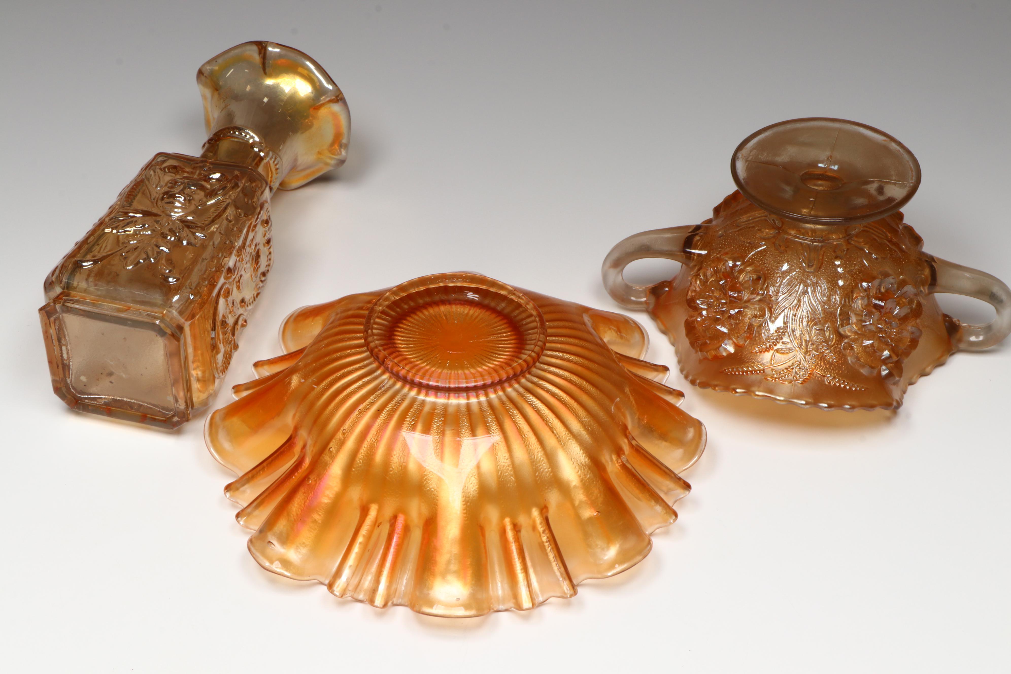 Imperial Glass Devil Vase with More Orange Carnival Glass Table Accessories