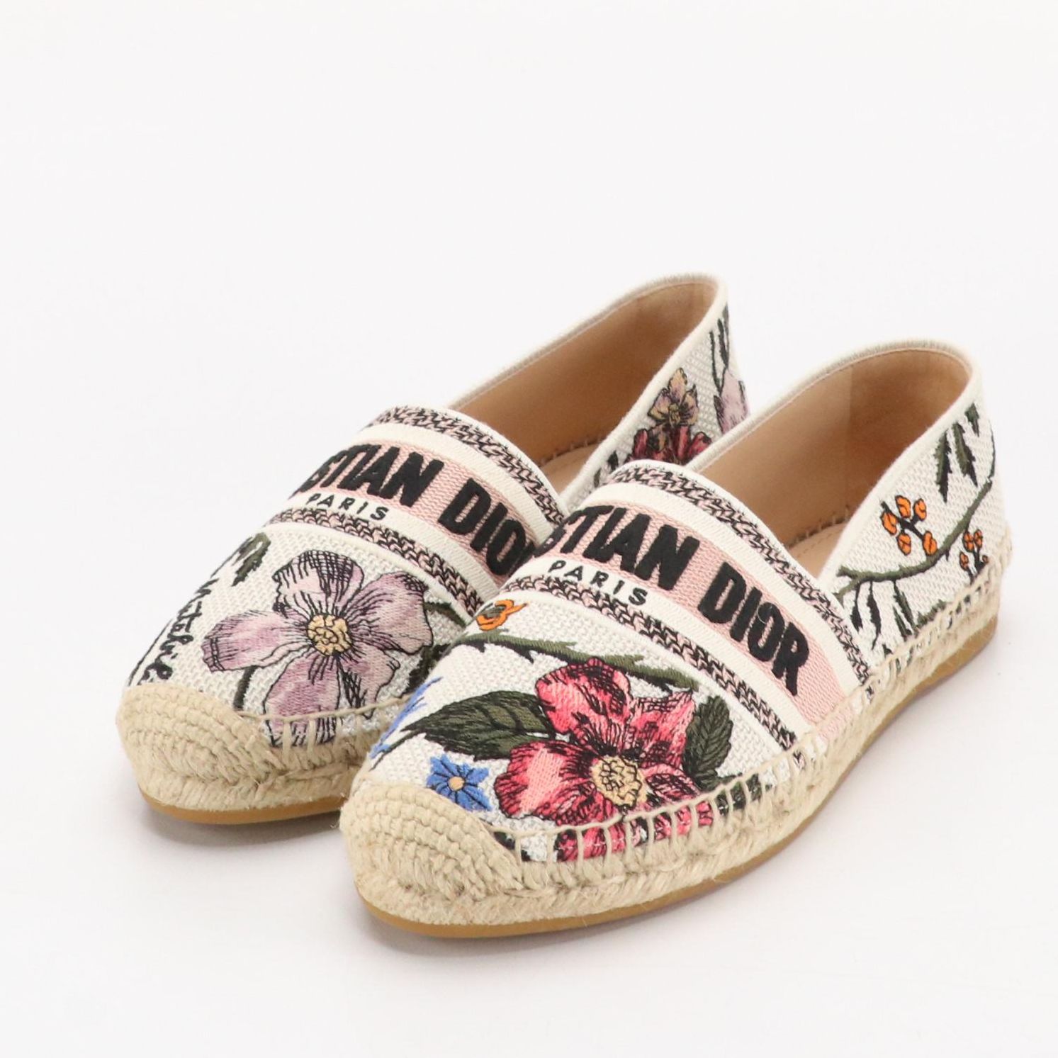 Christian Dior Granville Espadrilles in Floral Embroidered Canvas, With Box