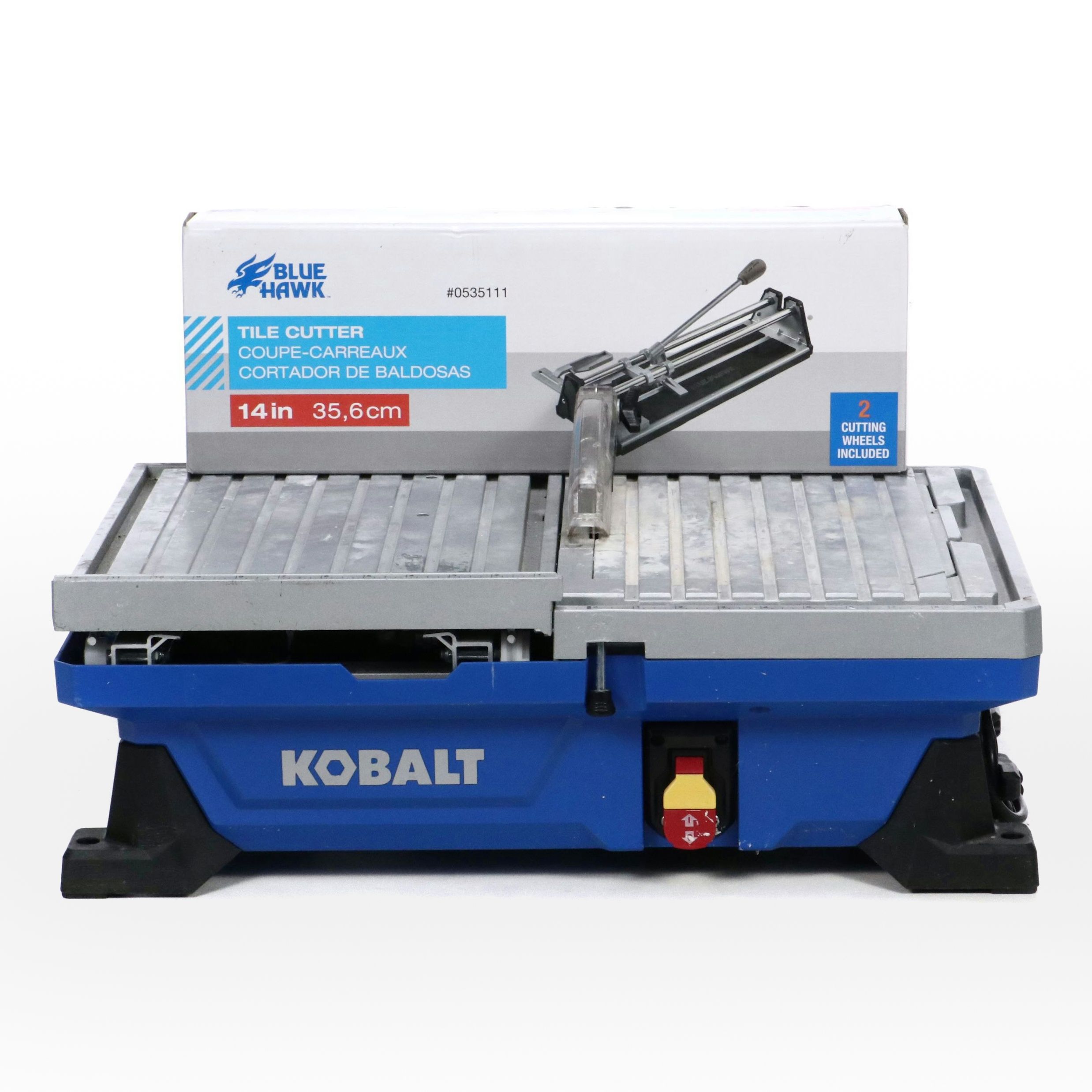Blue Hawk Tile Cutter and Kobalt Tabletop Sliding Tile Saw