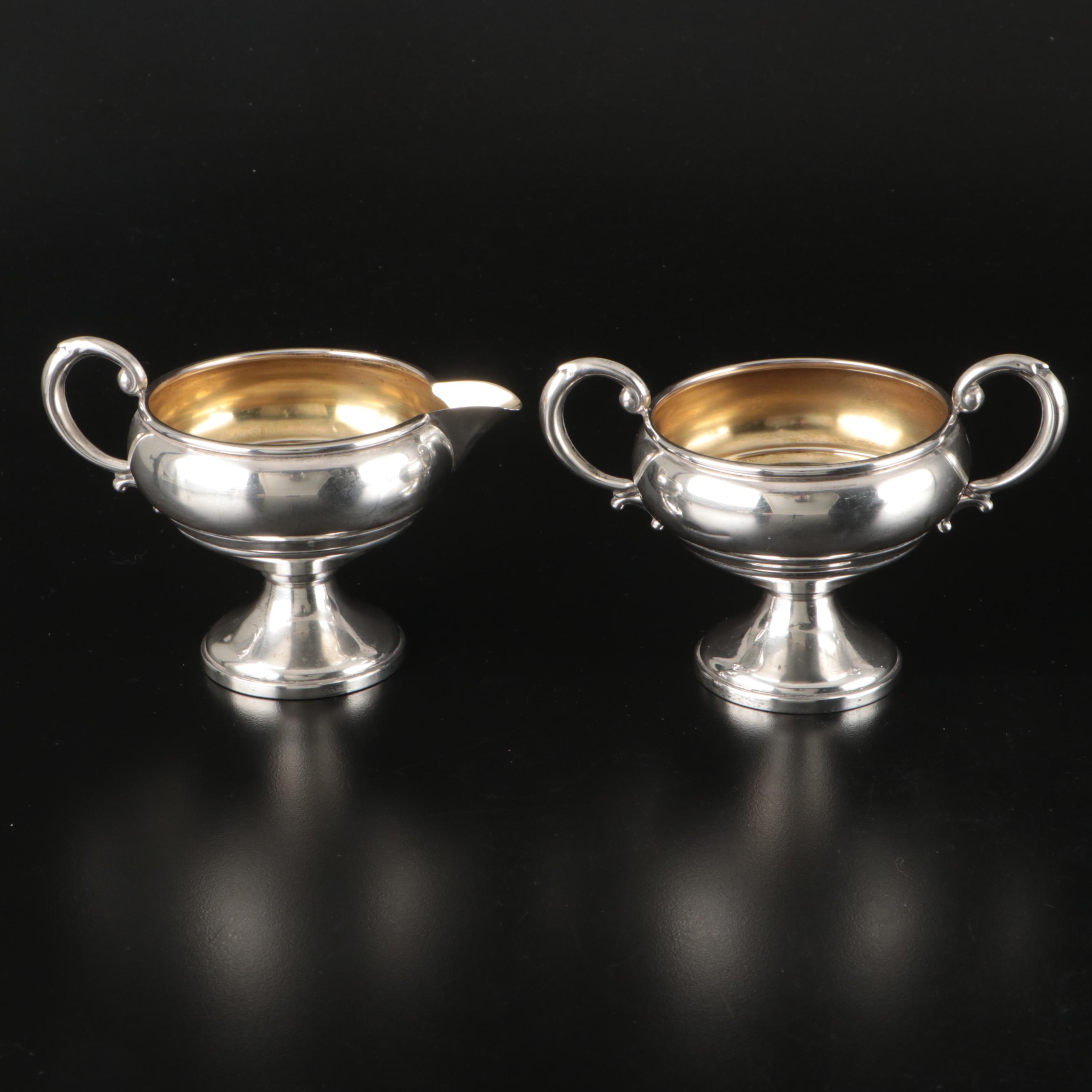 Mueck-Carey Co. Art Deco Style Weighted Sterling Silver Footed Creamer and Sugar