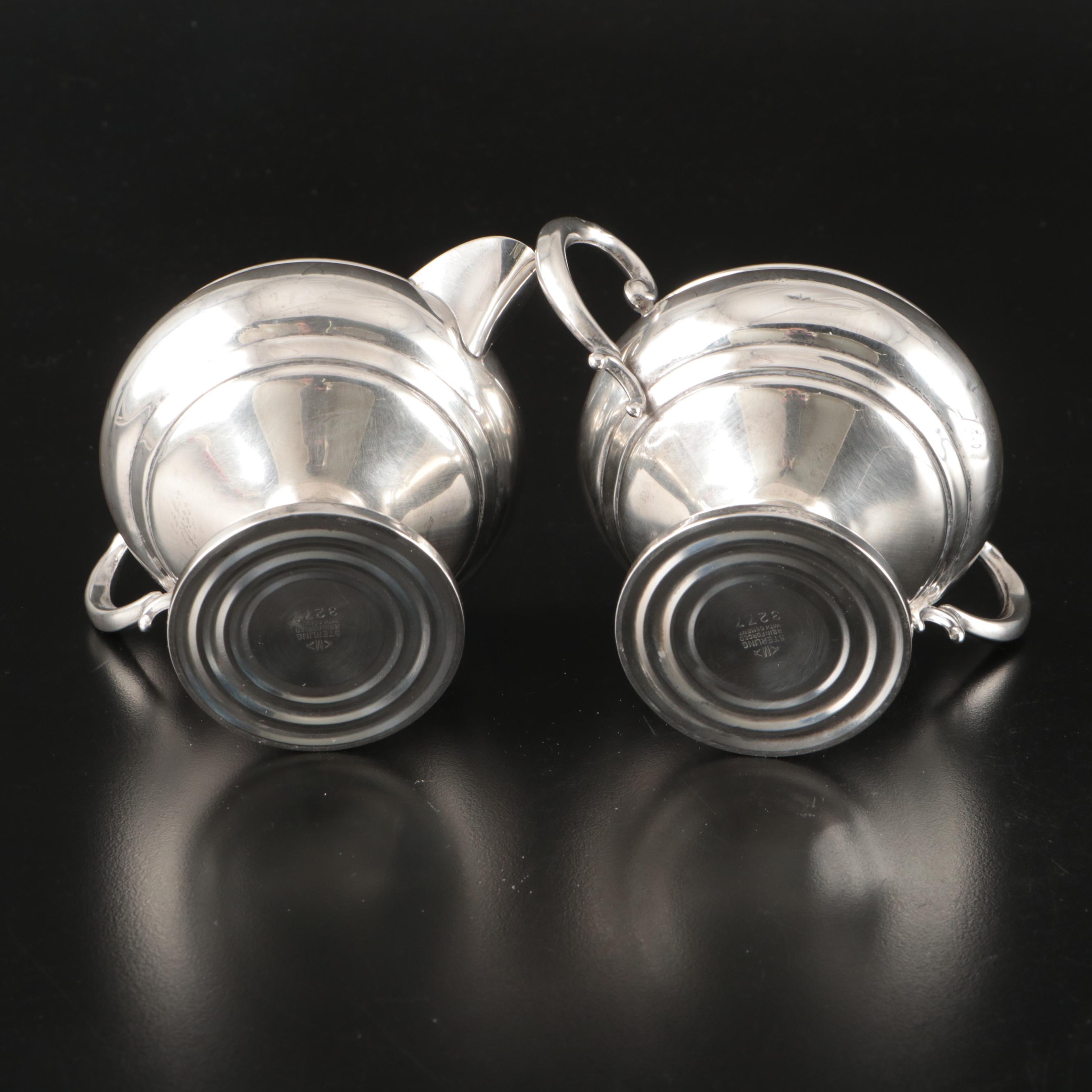 Mueck-Carey Co. Art Deco Style Weighted Sterling Silver Footed Creamer and Sugar