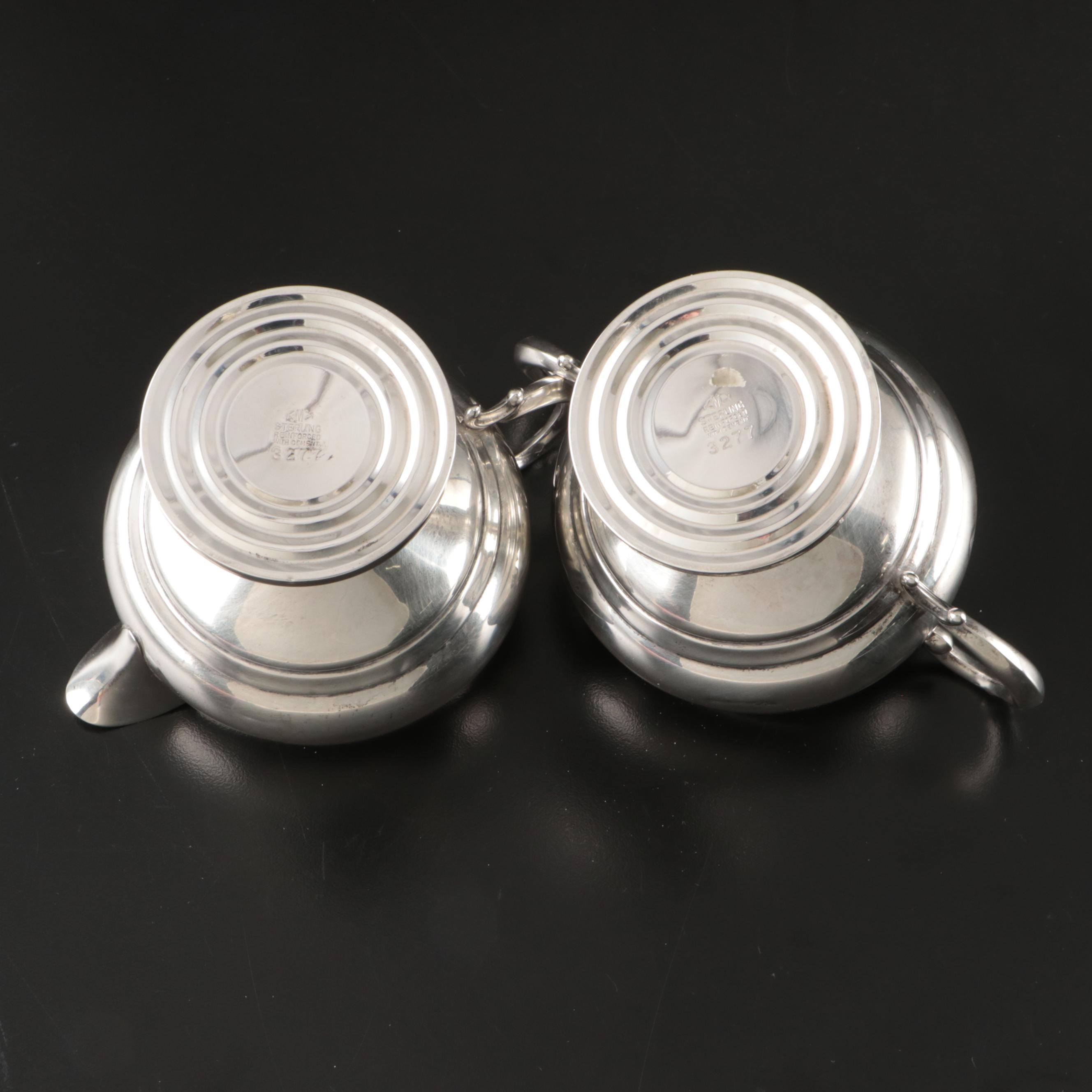 Mueck-Carey Co. Art Deco Style Weighted Sterling Silver Footed Creamer and Sugar