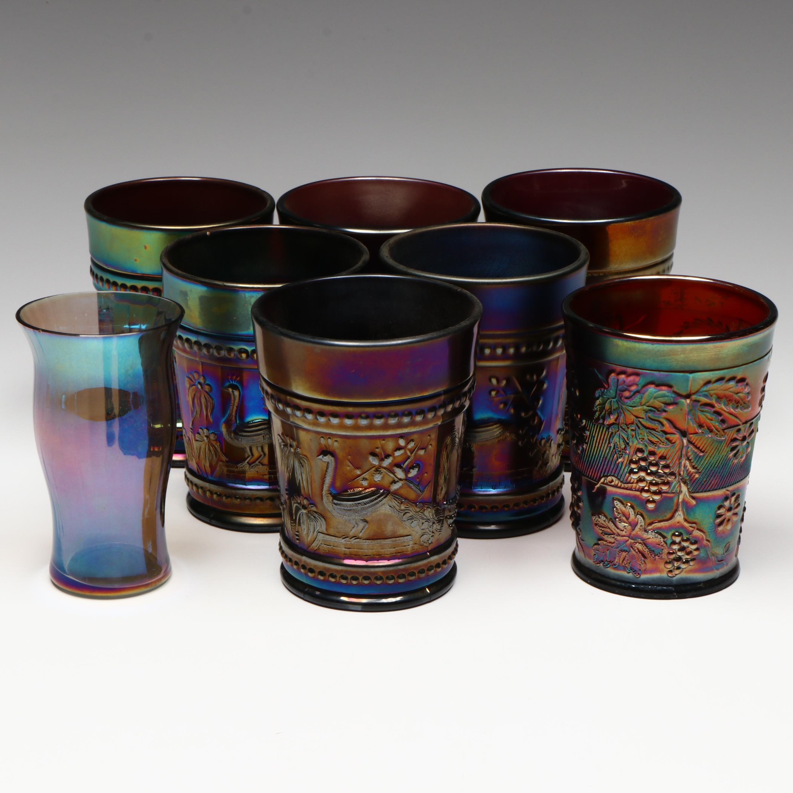 Northwood Dugan "Peacock at the Fountain" and Other Carnival Glass Tumblers