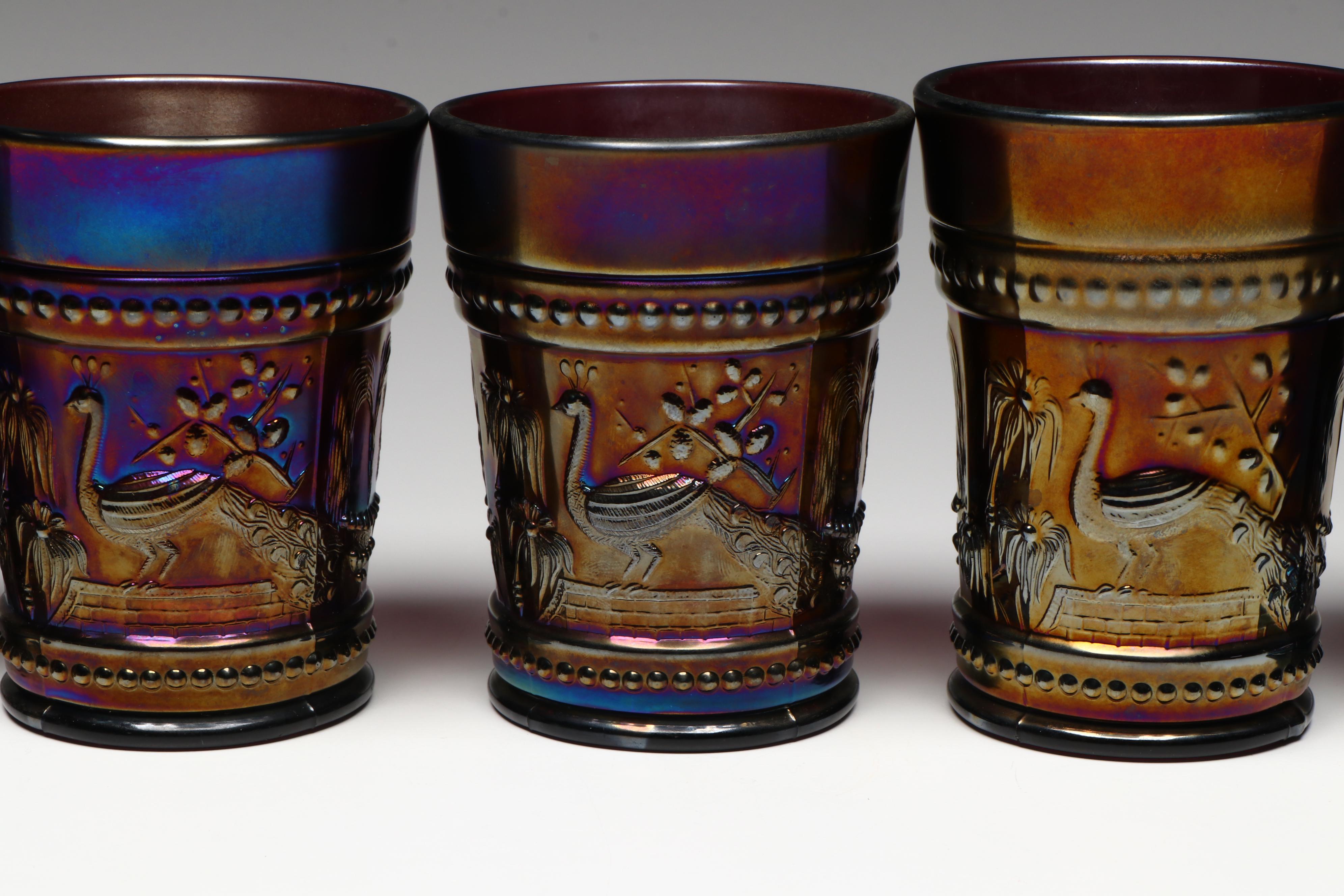 Northwood Dugan "Peacock at the Fountain" and Other Carnival Glass Tumblers