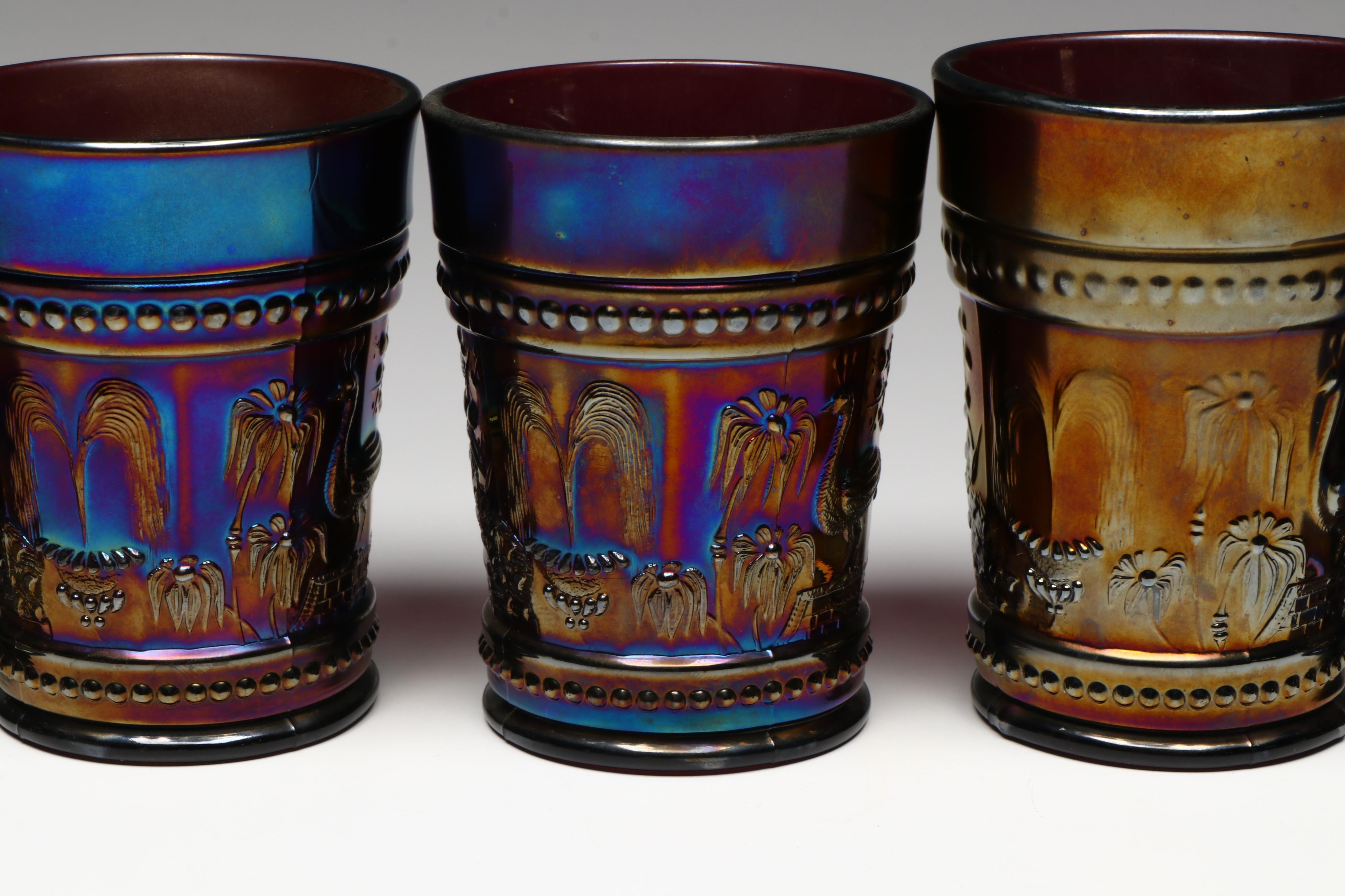 Northwood Dugan "Peacock at the Fountain" and Other Carnival Glass Tumblers