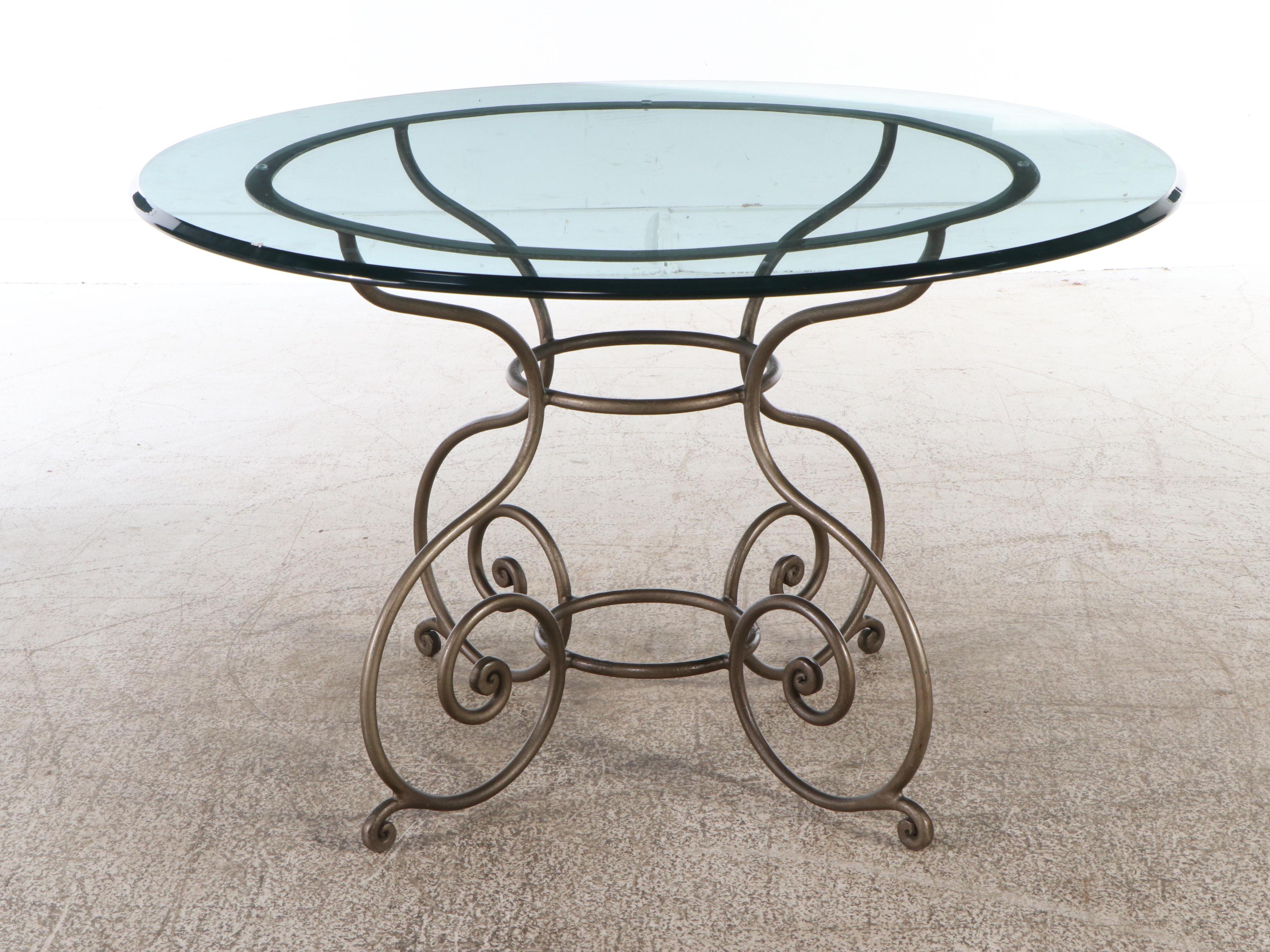 Set of Four Southwood Upholstered Dining Chairs with Glass Top Table