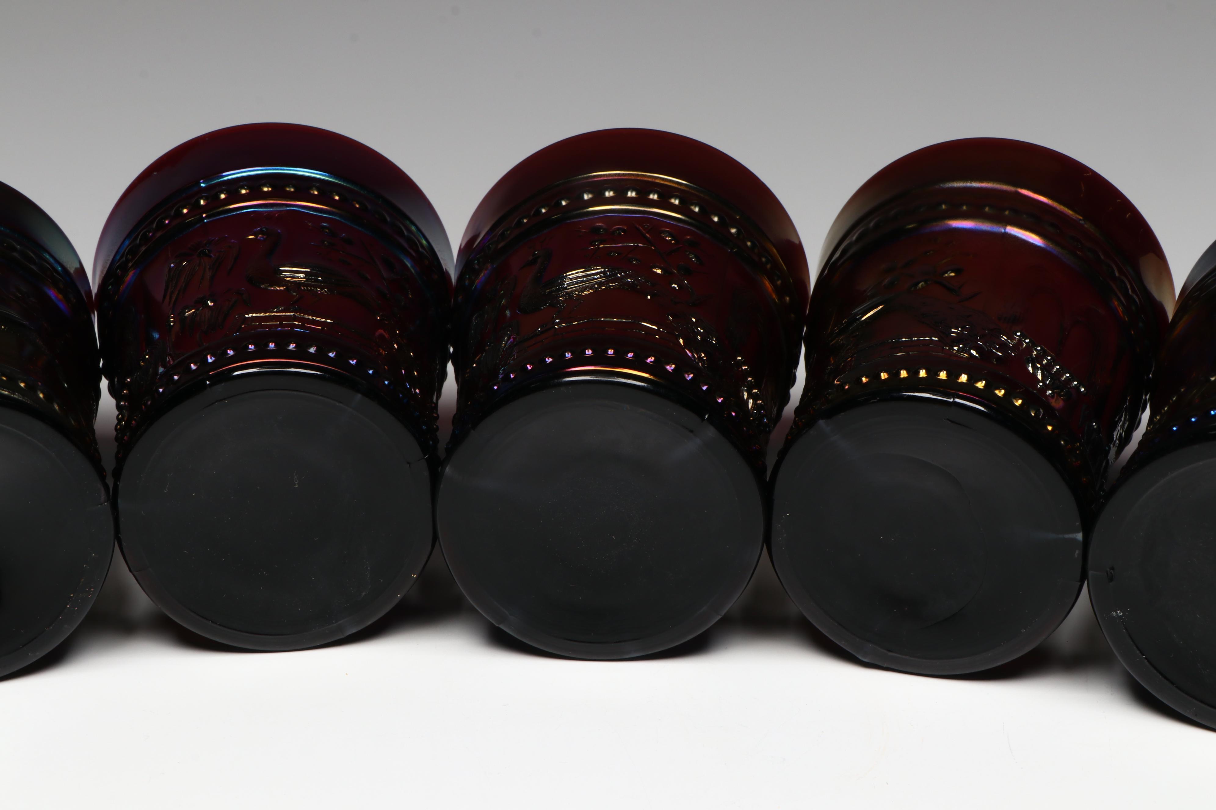 Northwood Dugan "Peacock at the Fountain" and Other Carnival Glass Tumblers