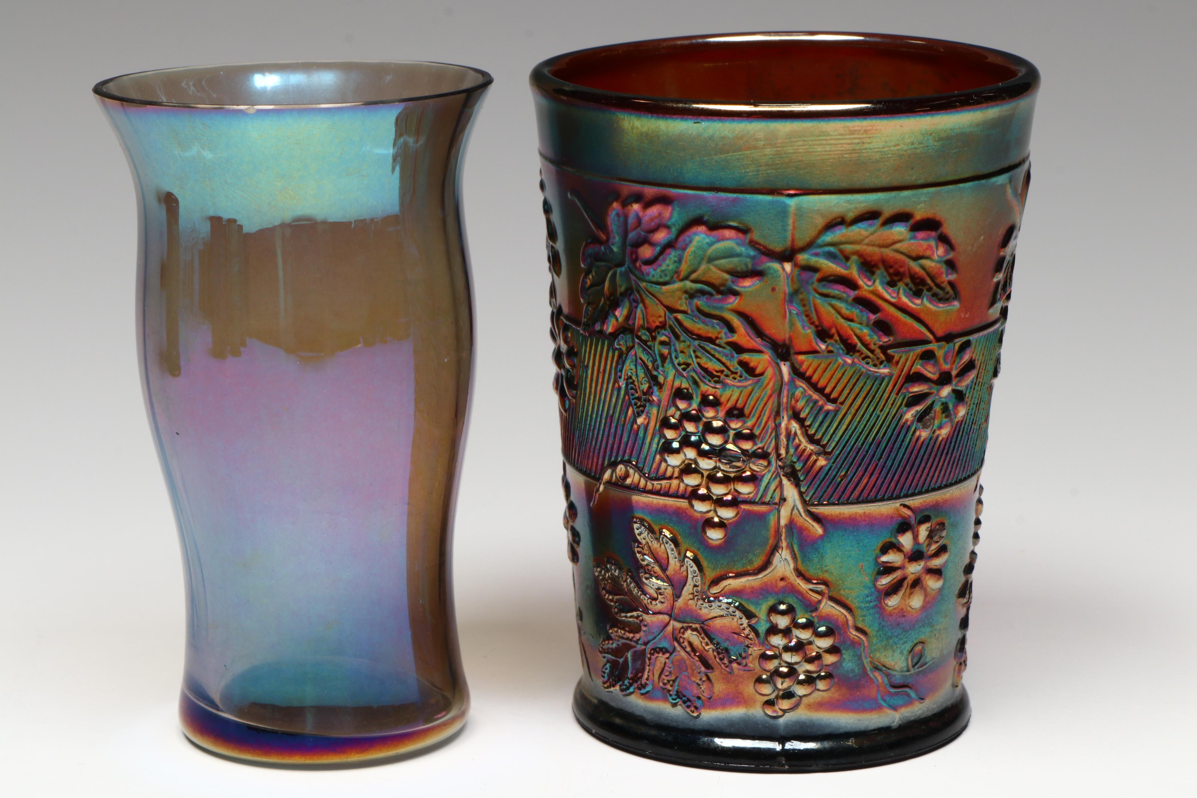Northwood Dugan "Peacock at the Fountain" and Other Carnival Glass Tumblers