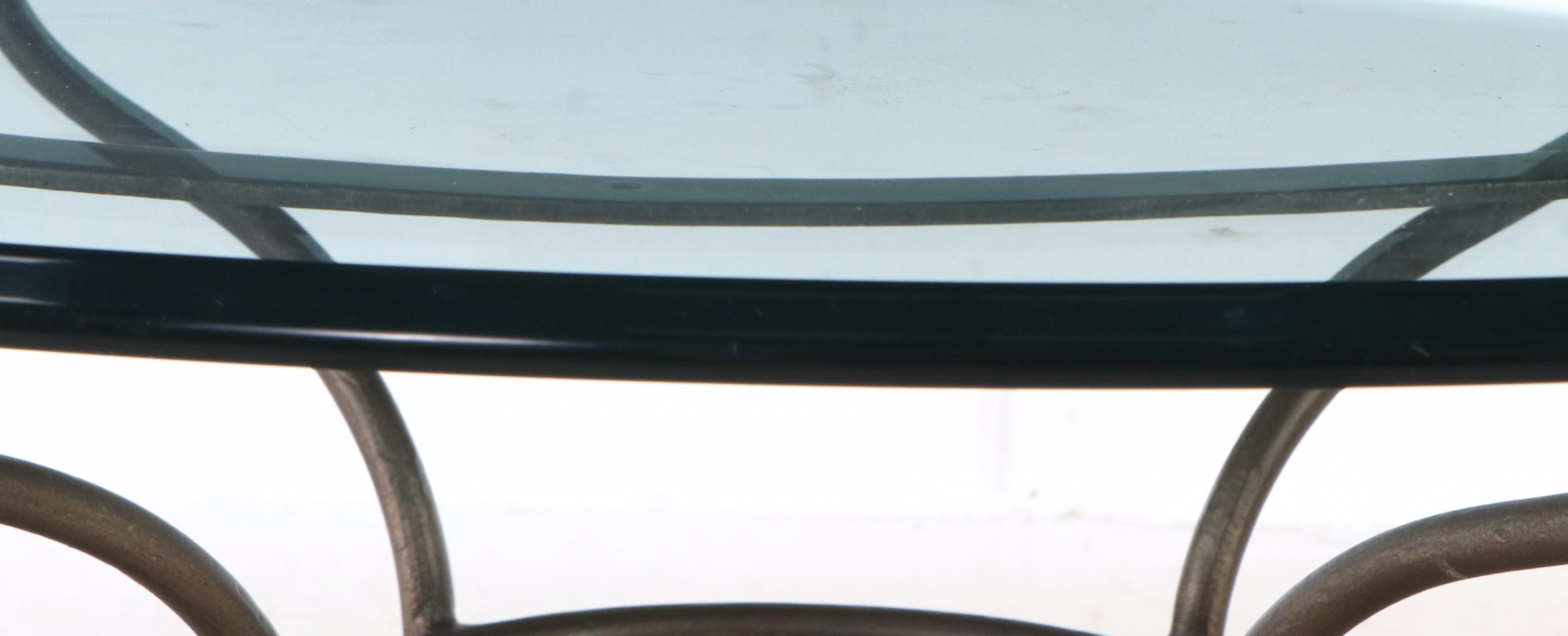 Set of Four Southwood Upholstered Dining Chairs with Glass Top Table