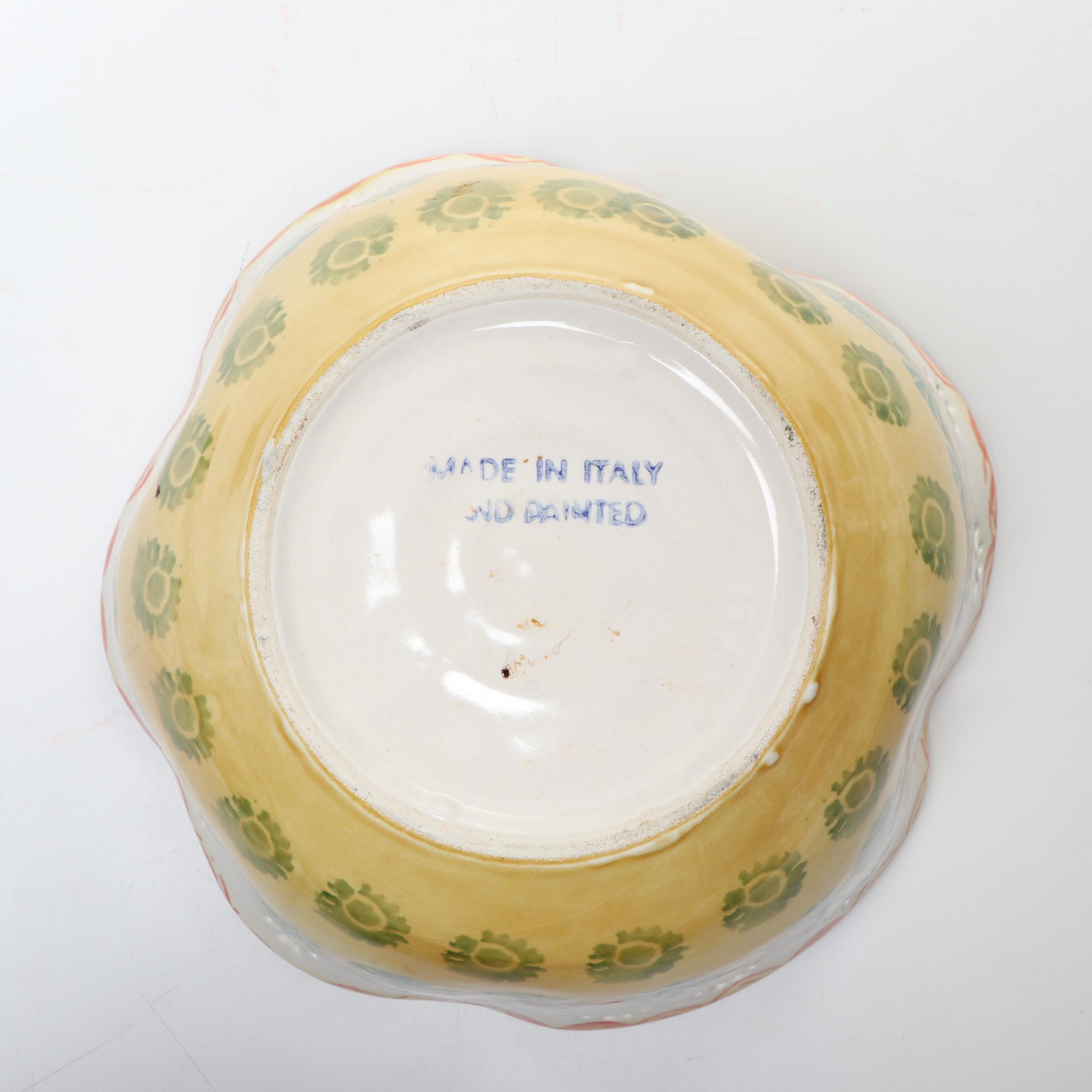 Blue Salt Glazed Stoneware Tureen with Italian Majolica Decorative Bowl