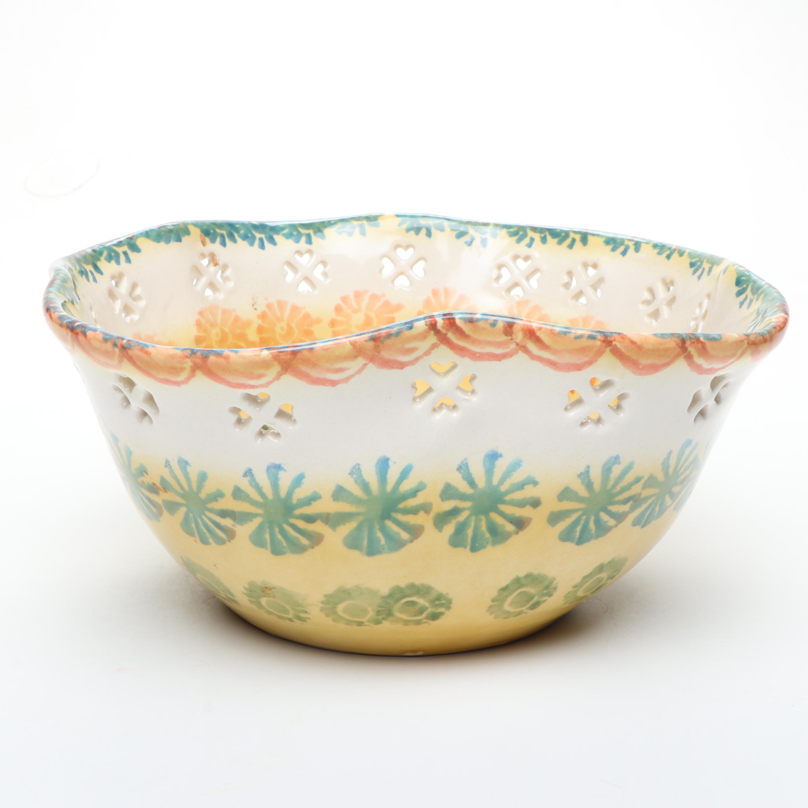 Blue Salt Glazed Stoneware Tureen with Italian Majolica Decorative Bowl