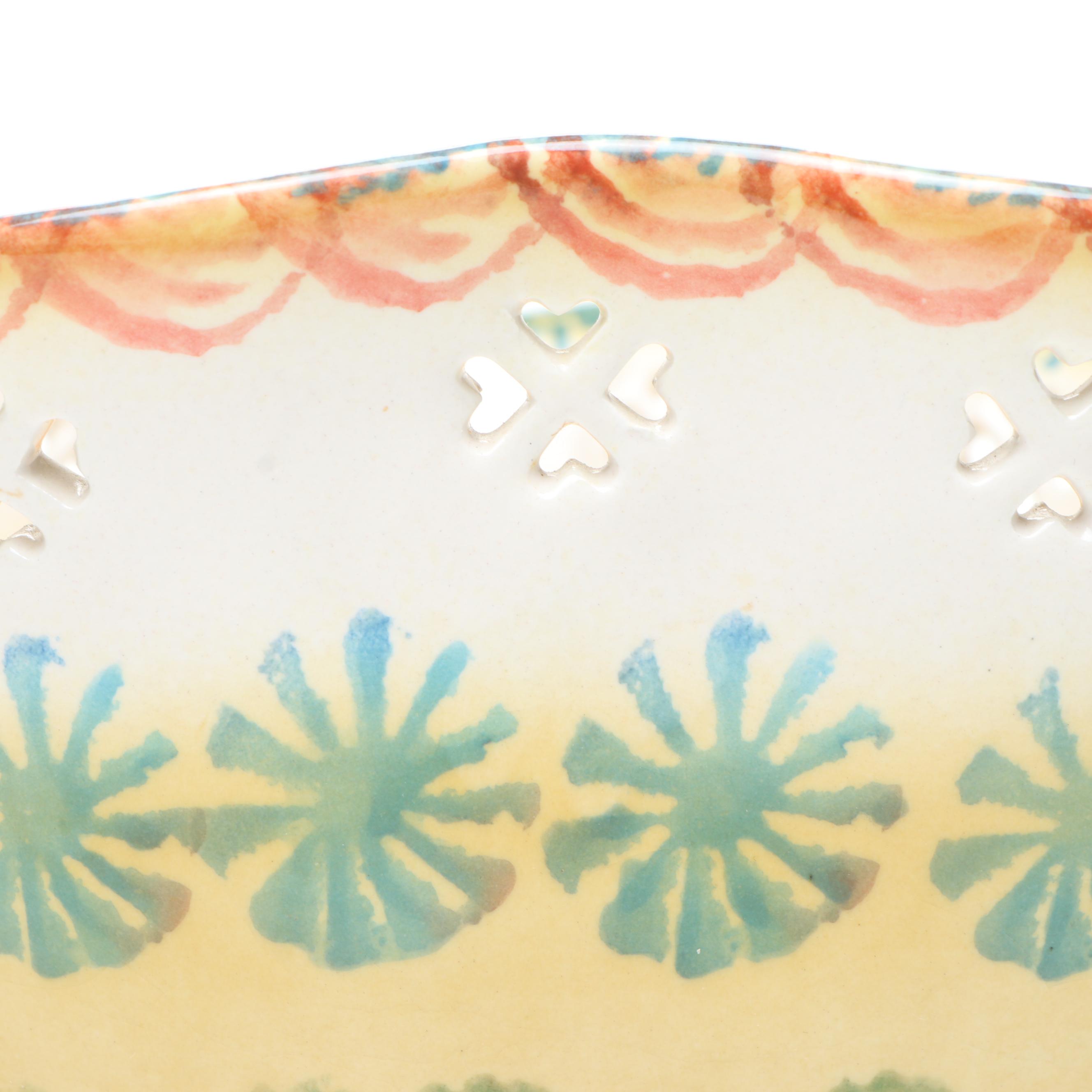 Blue Salt Glazed Stoneware Tureen with Italian Majolica Decorative Bowl