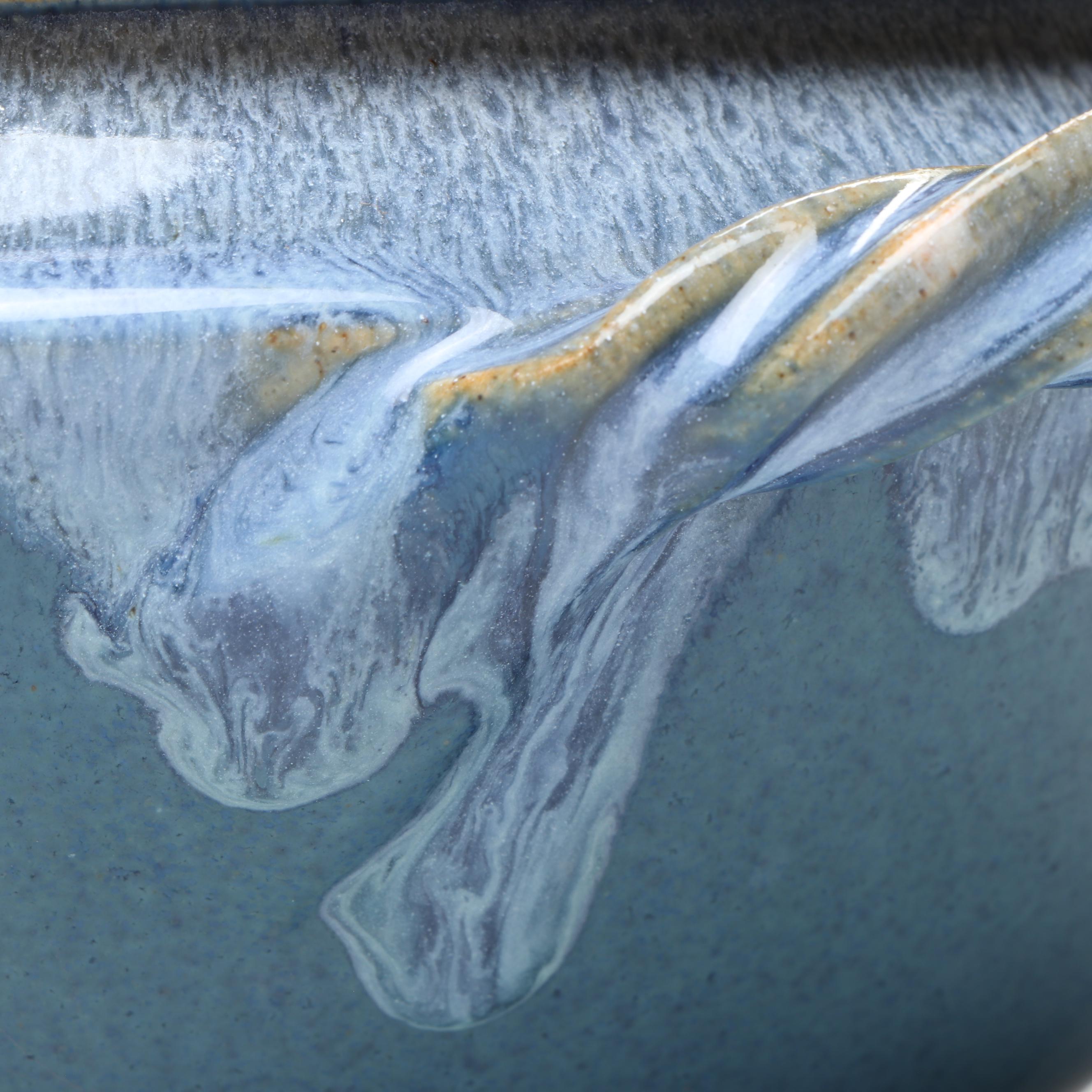 Blue Salt Glazed Stoneware Tureen with Italian Majolica Decorative Bowl