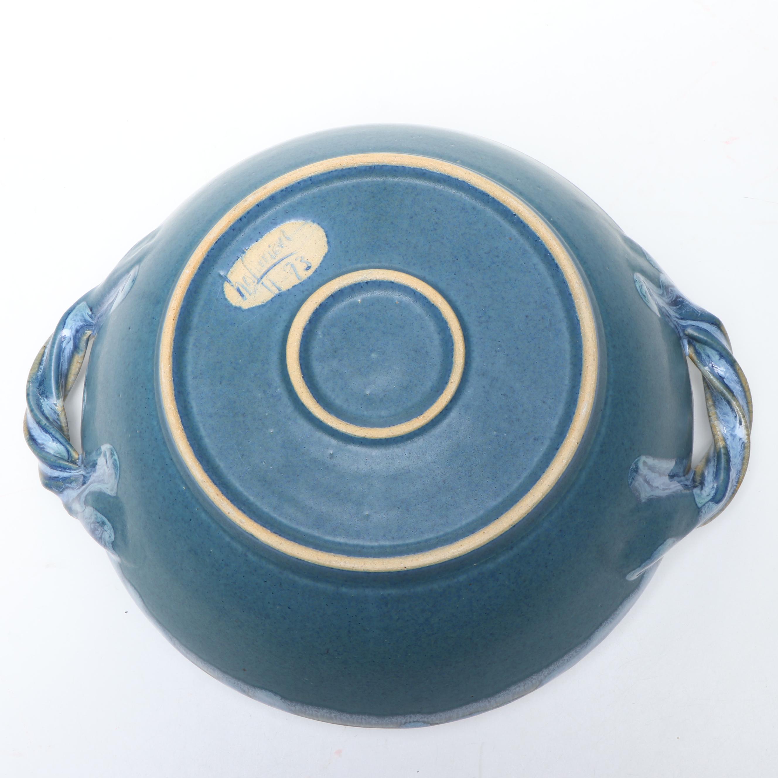 Blue Salt Glazed Stoneware Tureen with Italian Majolica Decorative Bowl