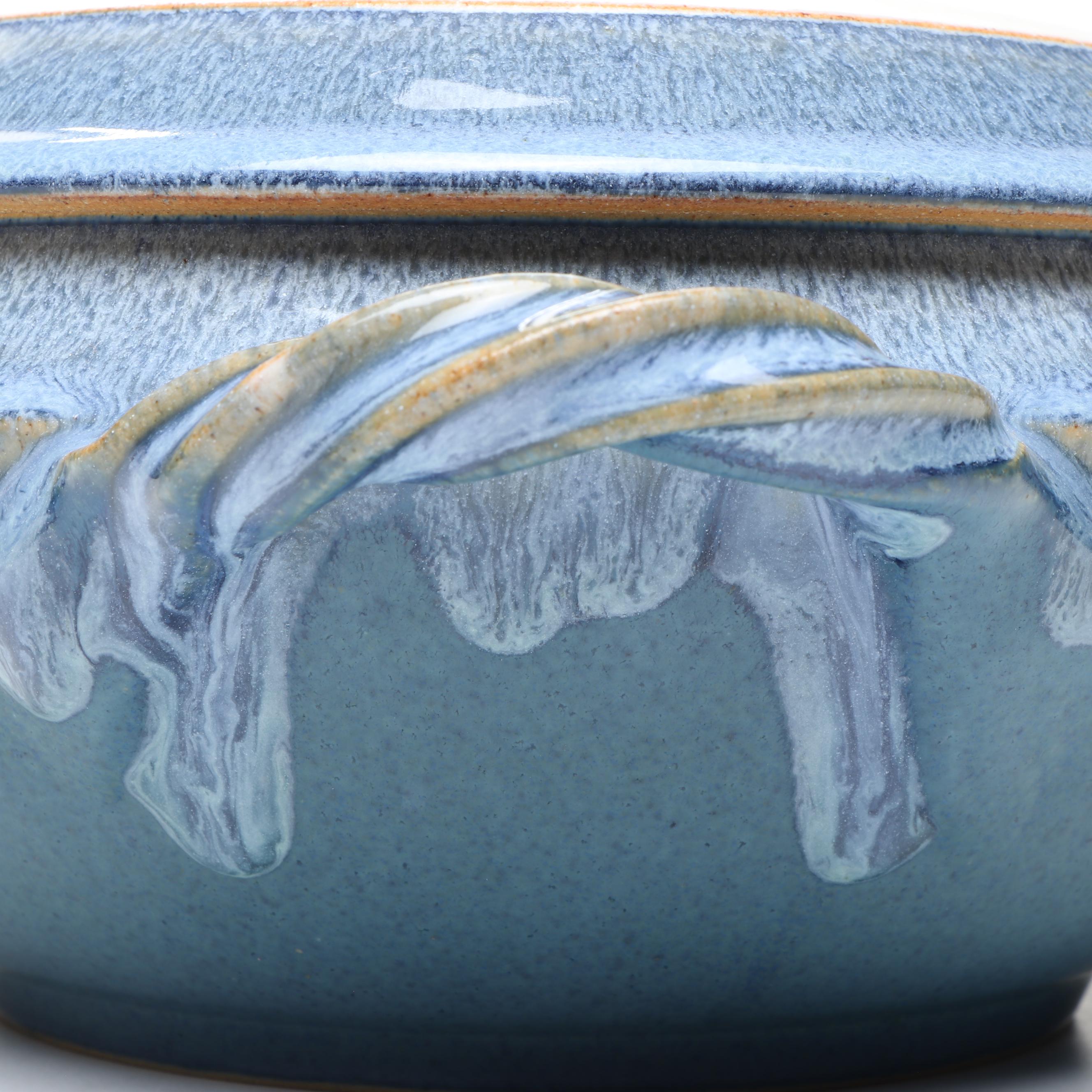 Blue Salt Glazed Stoneware Tureen with Italian Majolica Decorative Bowl