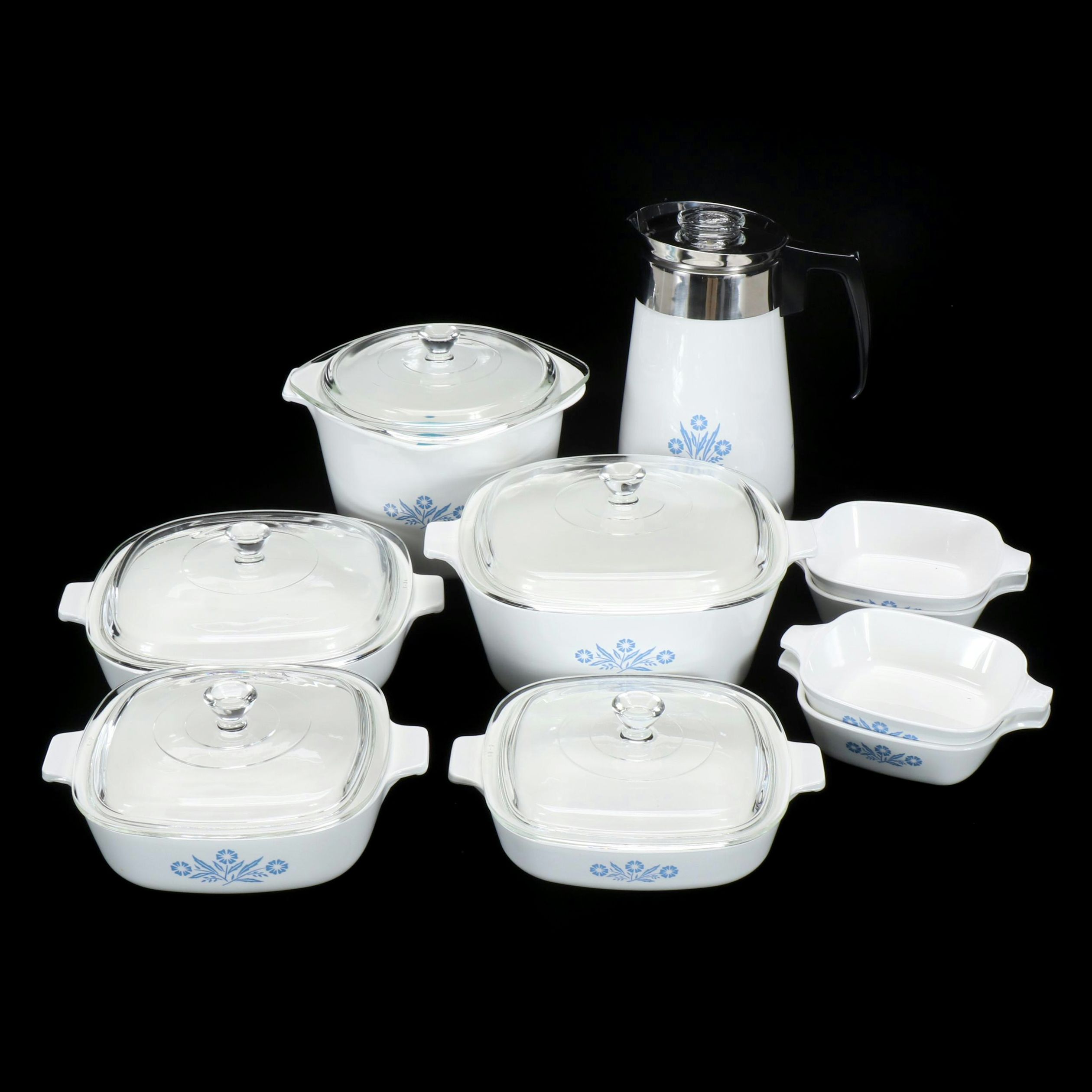 Corning Ware "Cornflower Blue" Casserole Dishes and Coffee Pot