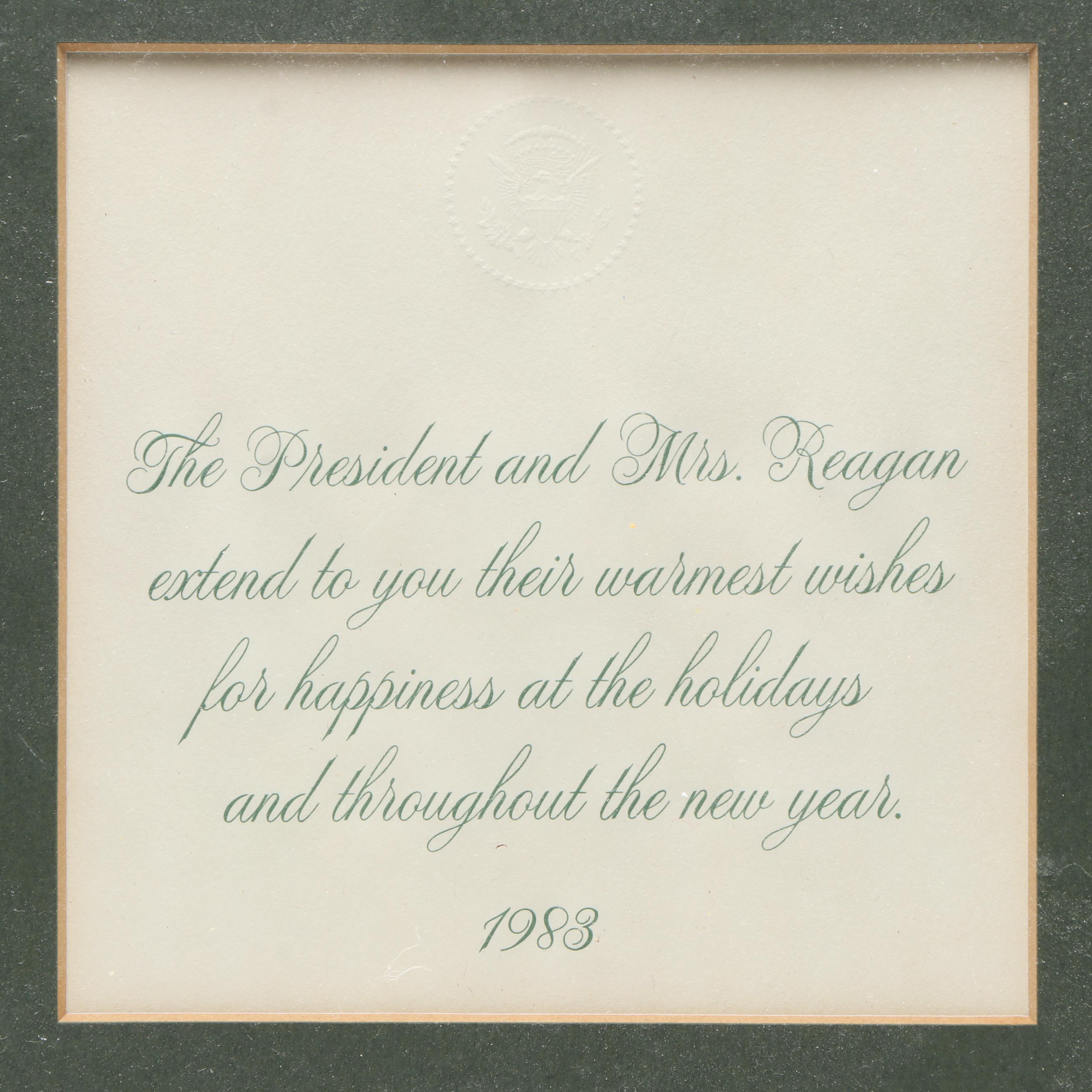 Framed Ronald Reagan Christmas Card with Offset Lithograph, 1983