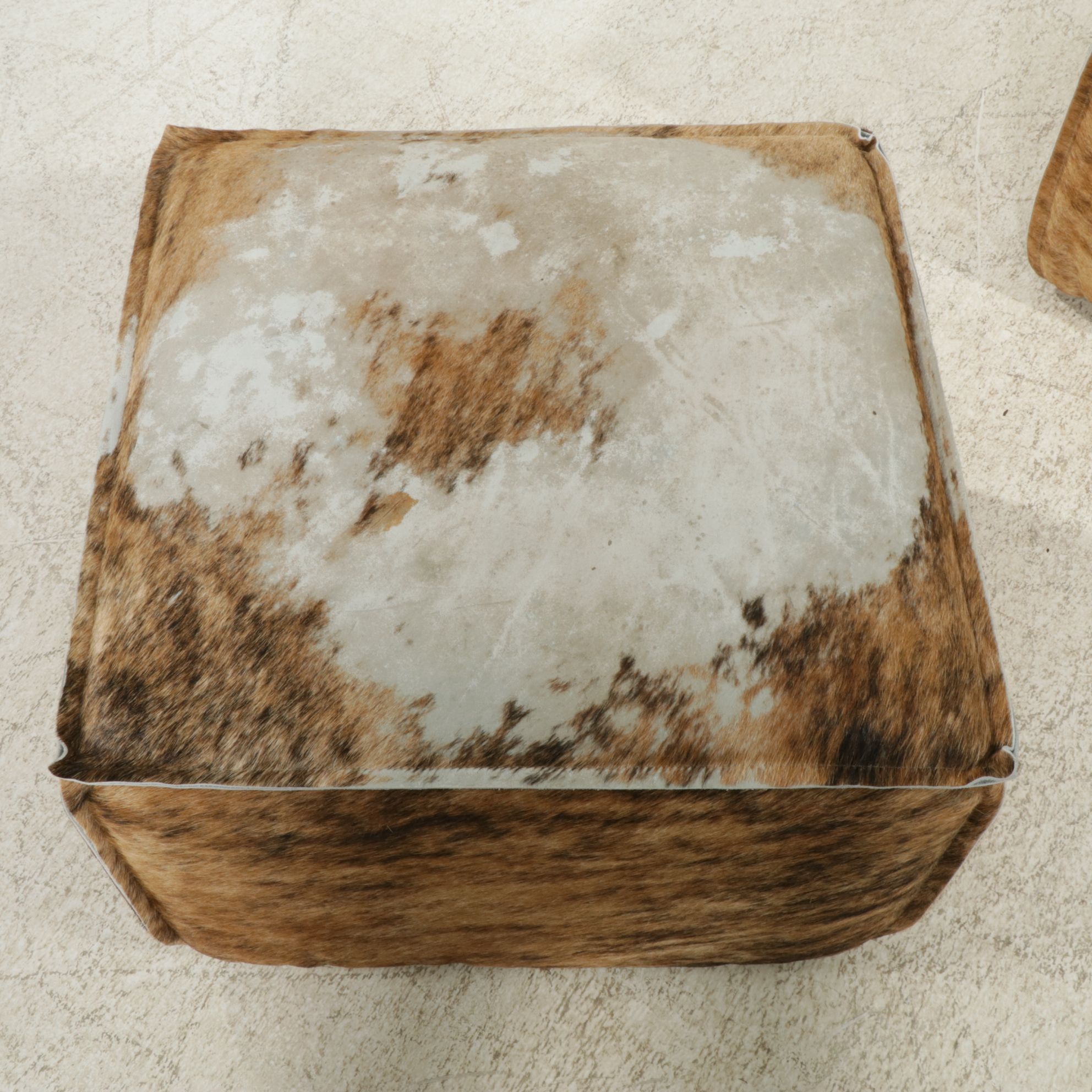Pair of Arhaus Cowhide Upholstered Footstools