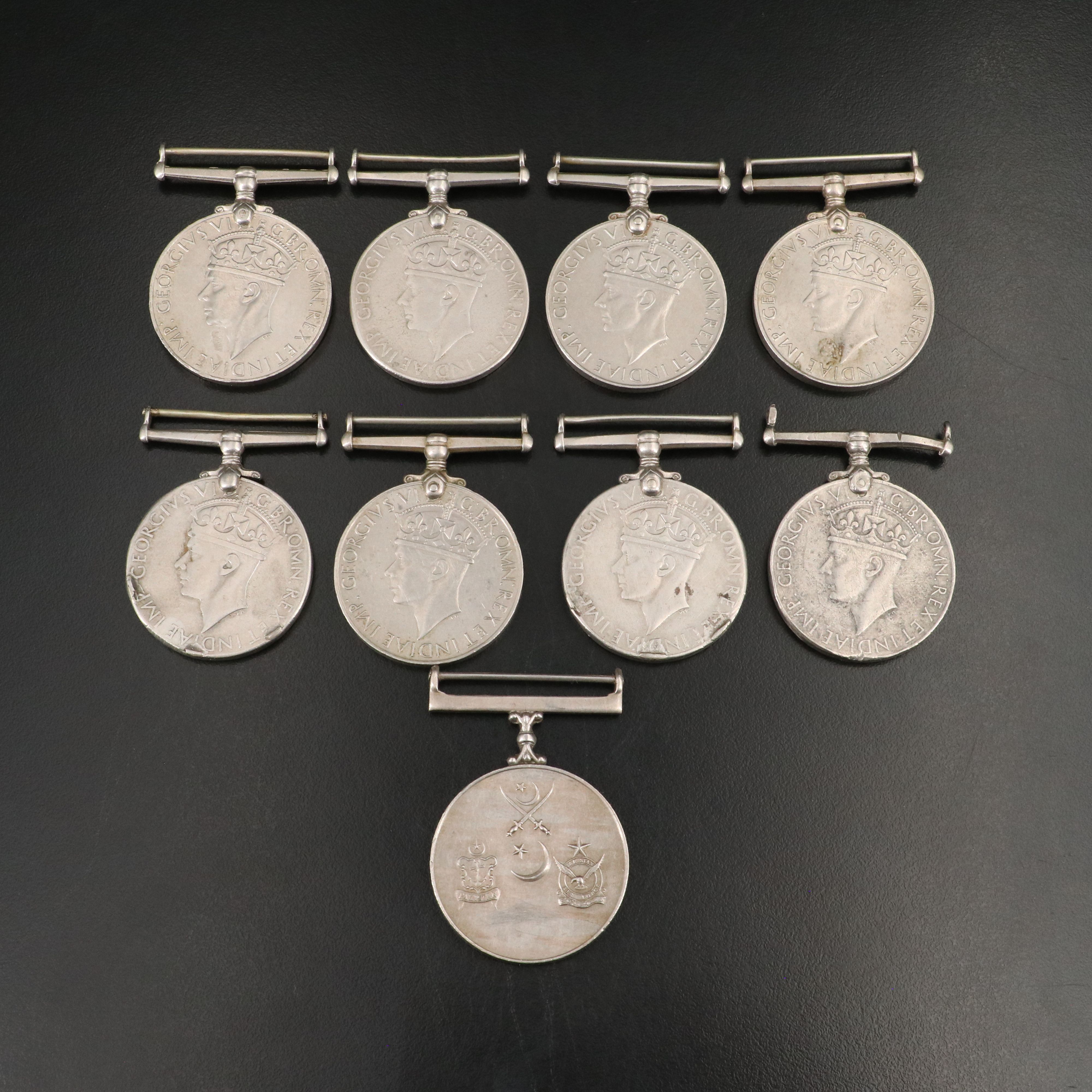 Eight WWII United Kingdom Medals and One Vintage Pakistan Air Force Medal