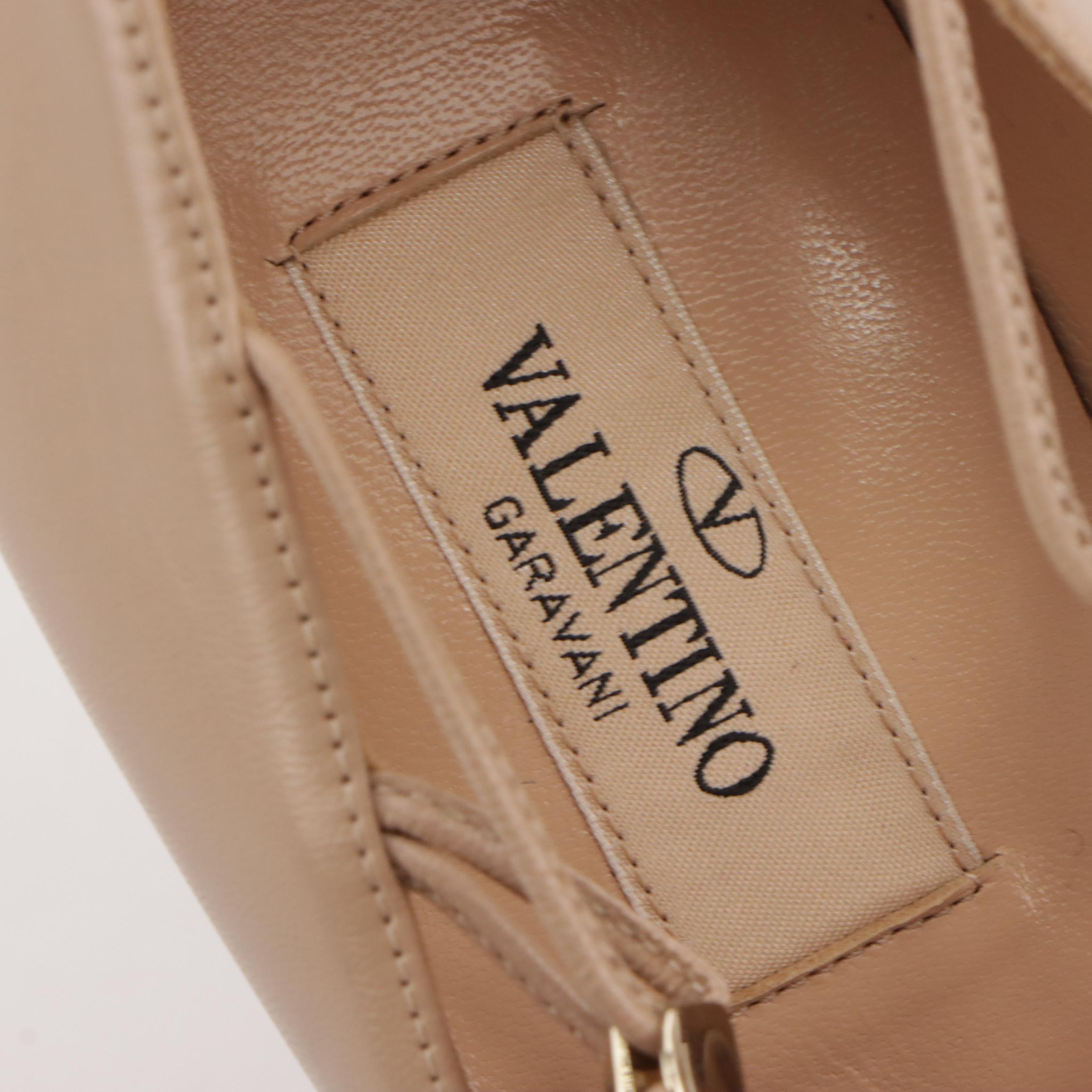 Valentino Garavani Lace Up Peep-Toe Pumps in Nude Calfskin Leather