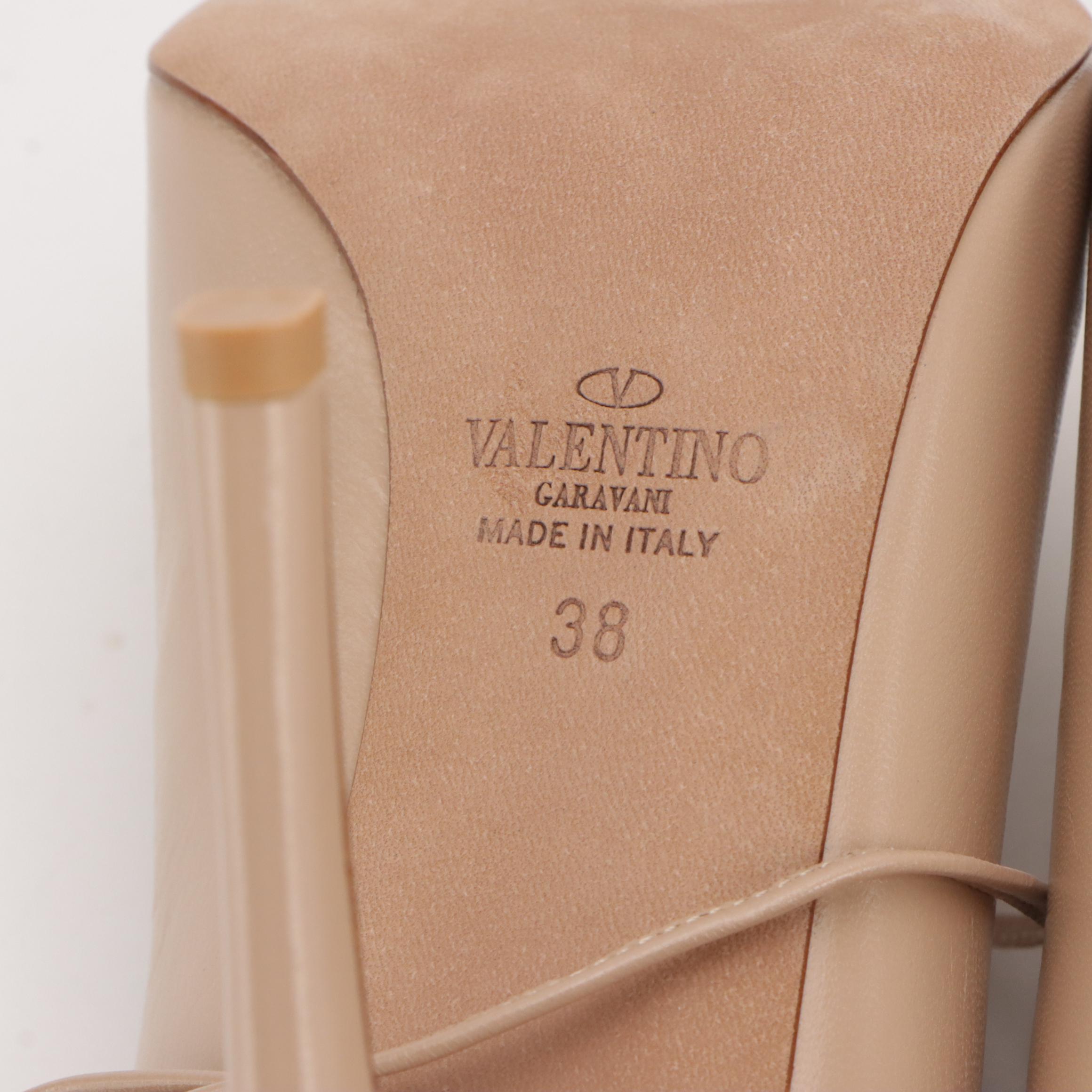 Valentino Garavani Lace Up Peep-Toe Pumps in Nude Calfskin Leather