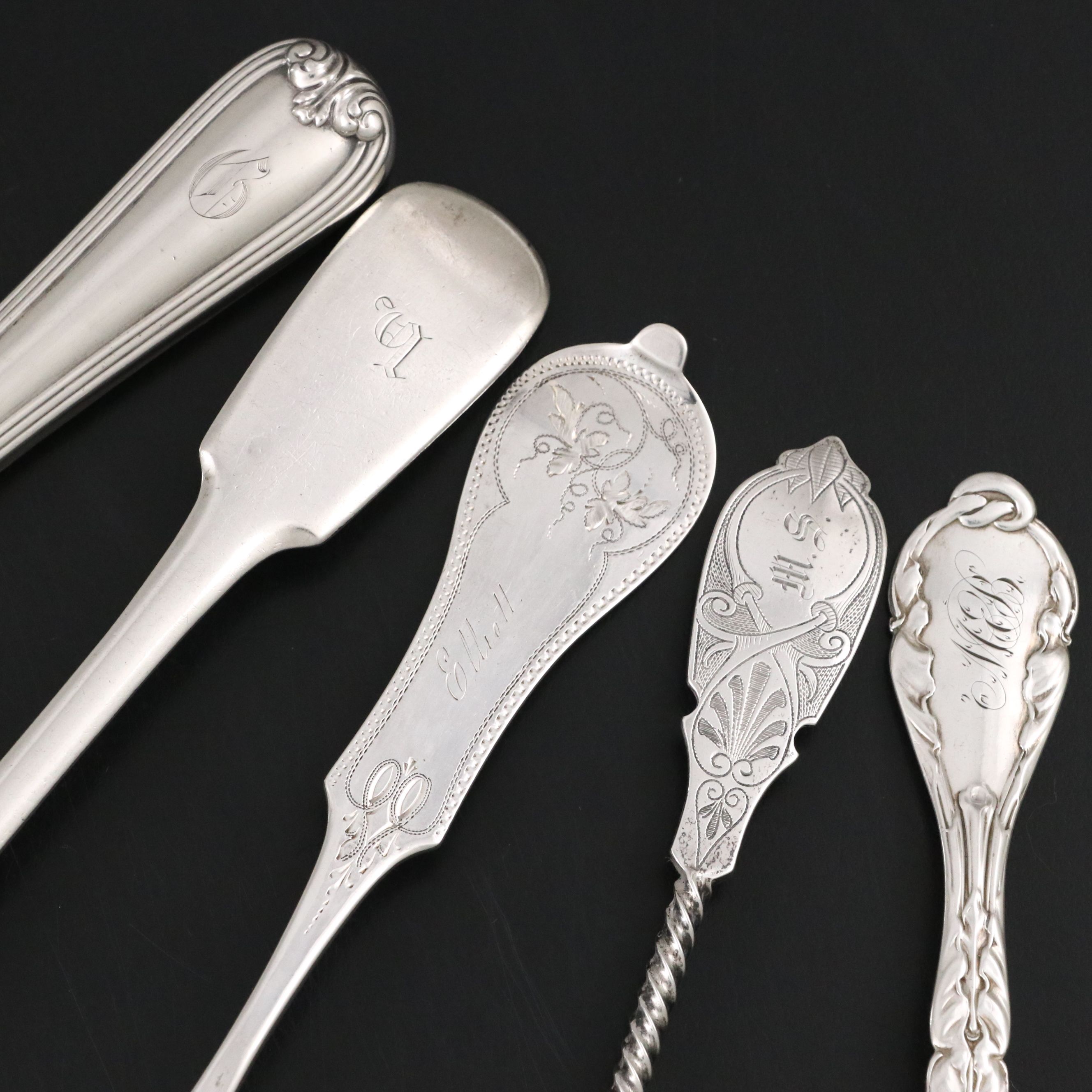 Duhme & Co. Cincinnati Coin Silver Spoon with Bright Cut and Other Utensils