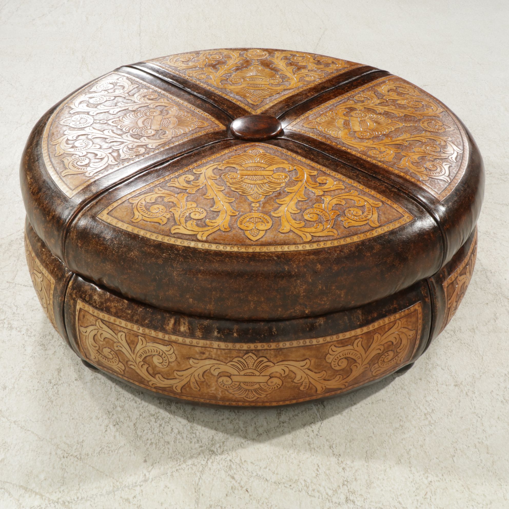 Tooled Leather Ottoman