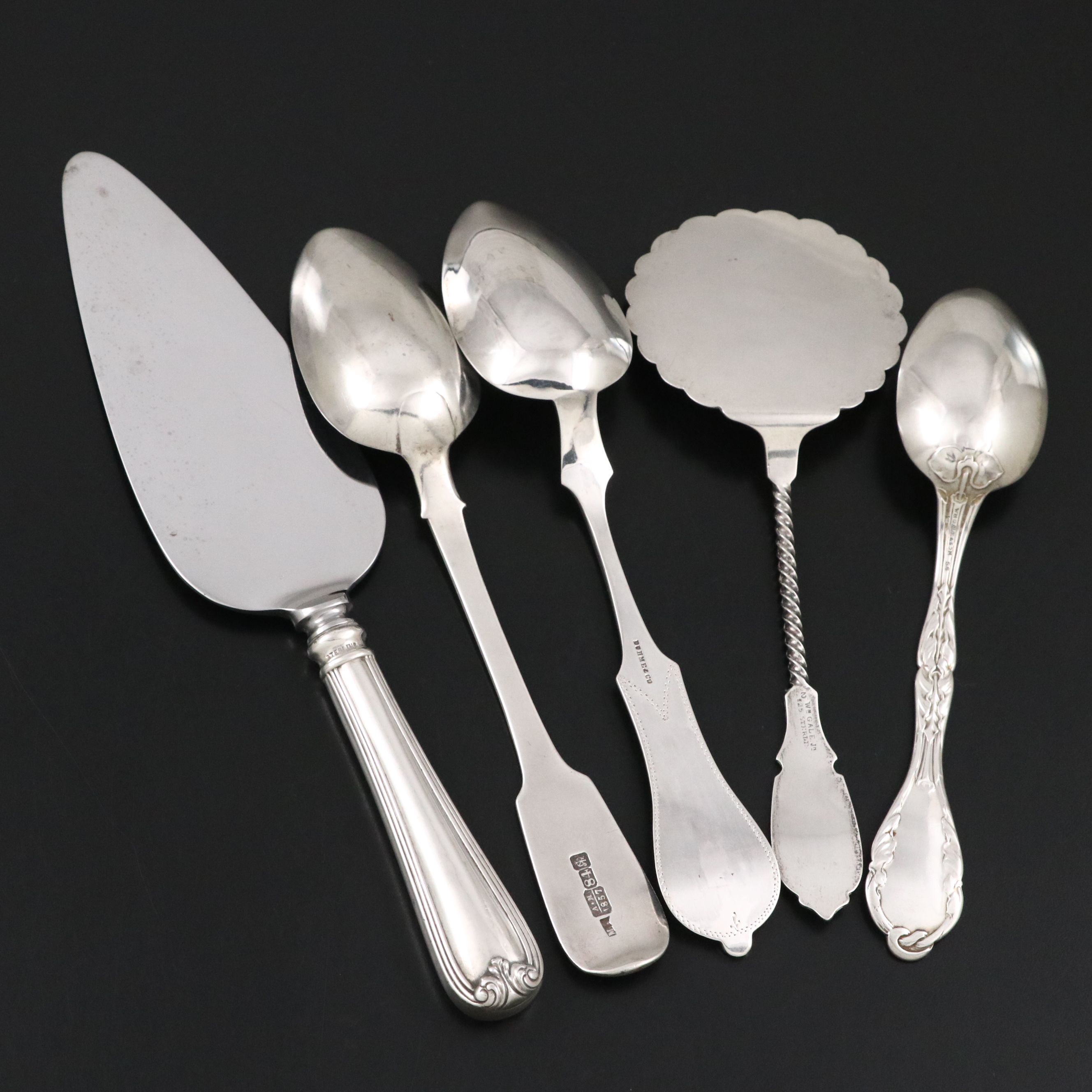Duhme & Co. Cincinnati Coin Silver Spoon with Bright Cut and Other Utensils
