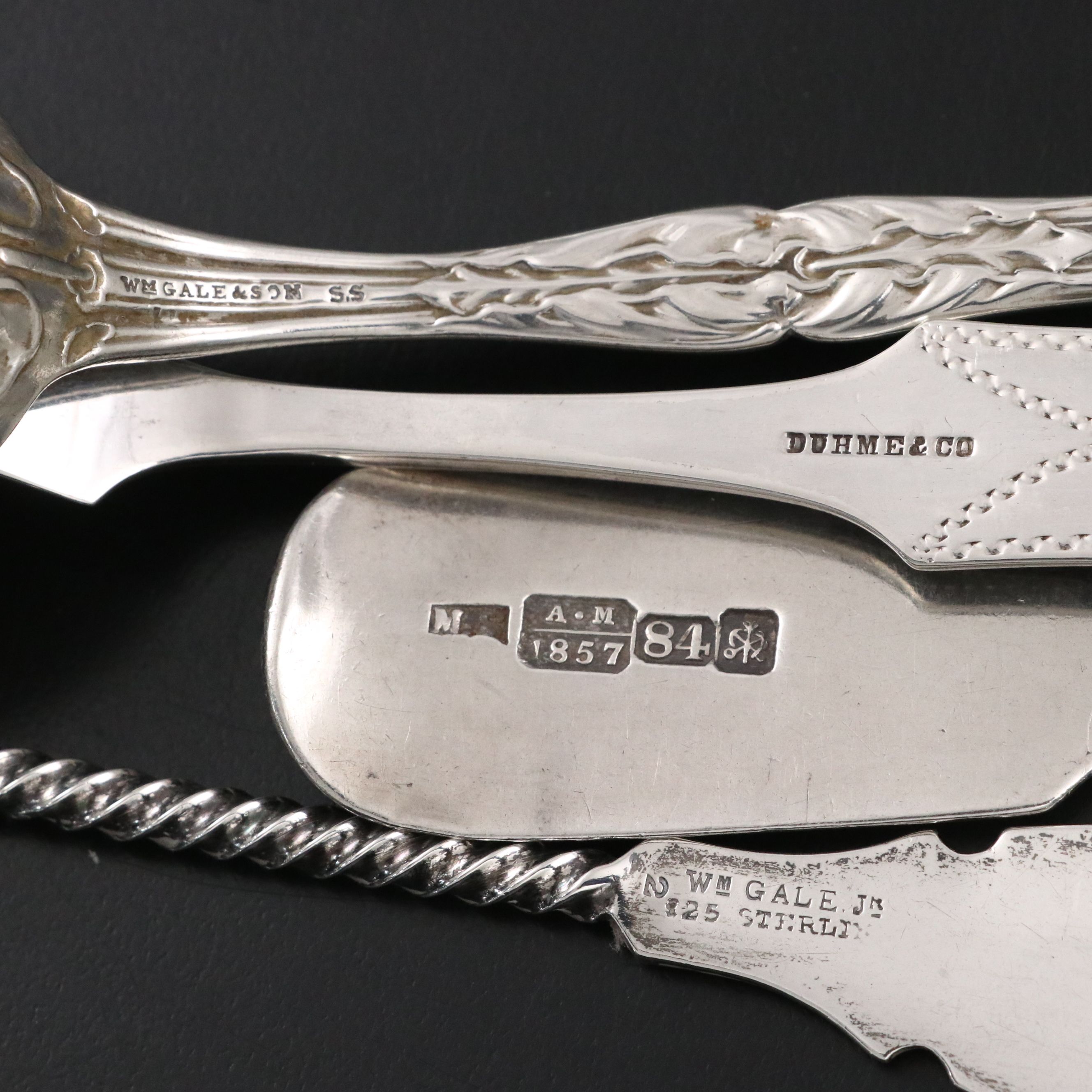 Duhme & Co. Cincinnati Coin Silver Spoon with Bright Cut and Other Utensils