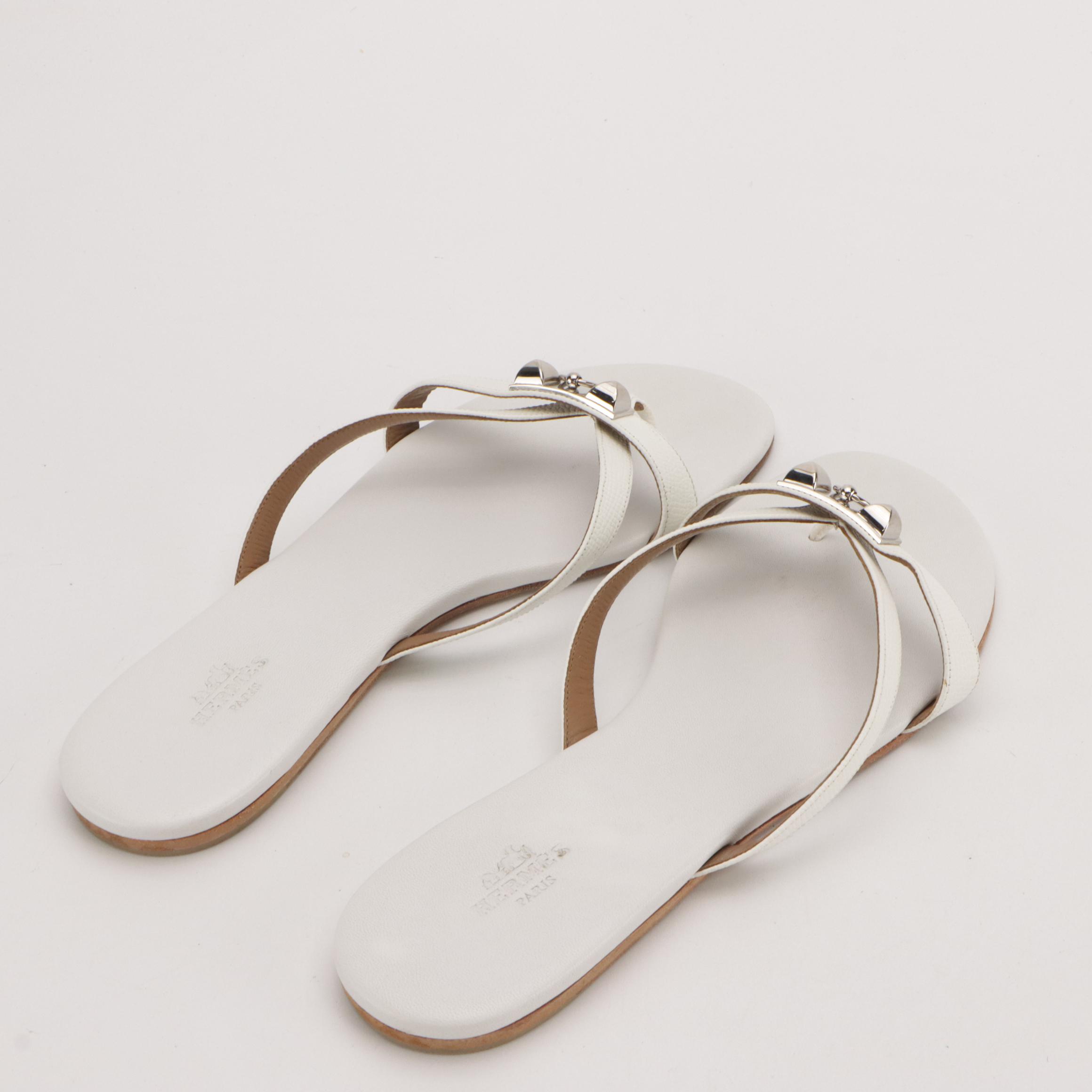 Hermès Corfou Thong Sandals in White Leather