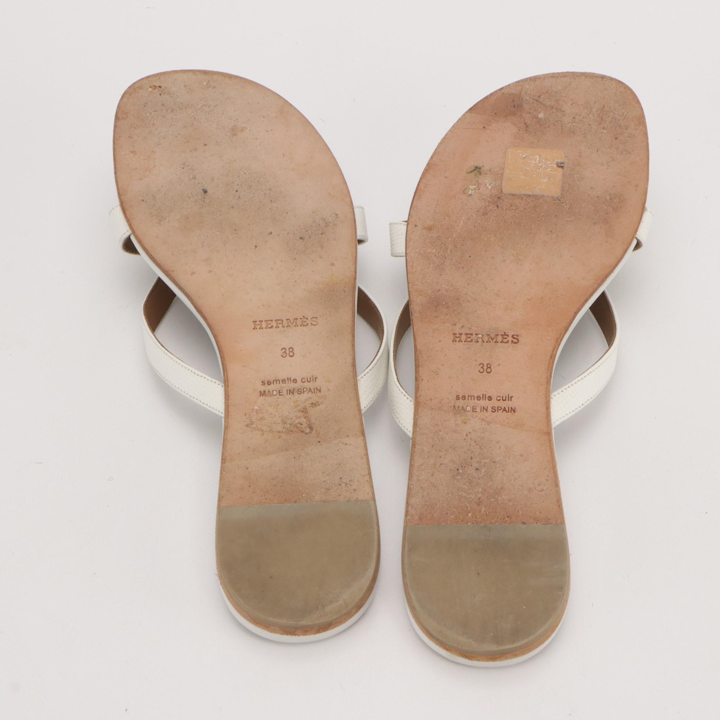 Hermès Corfou Thong Sandals in White Leather