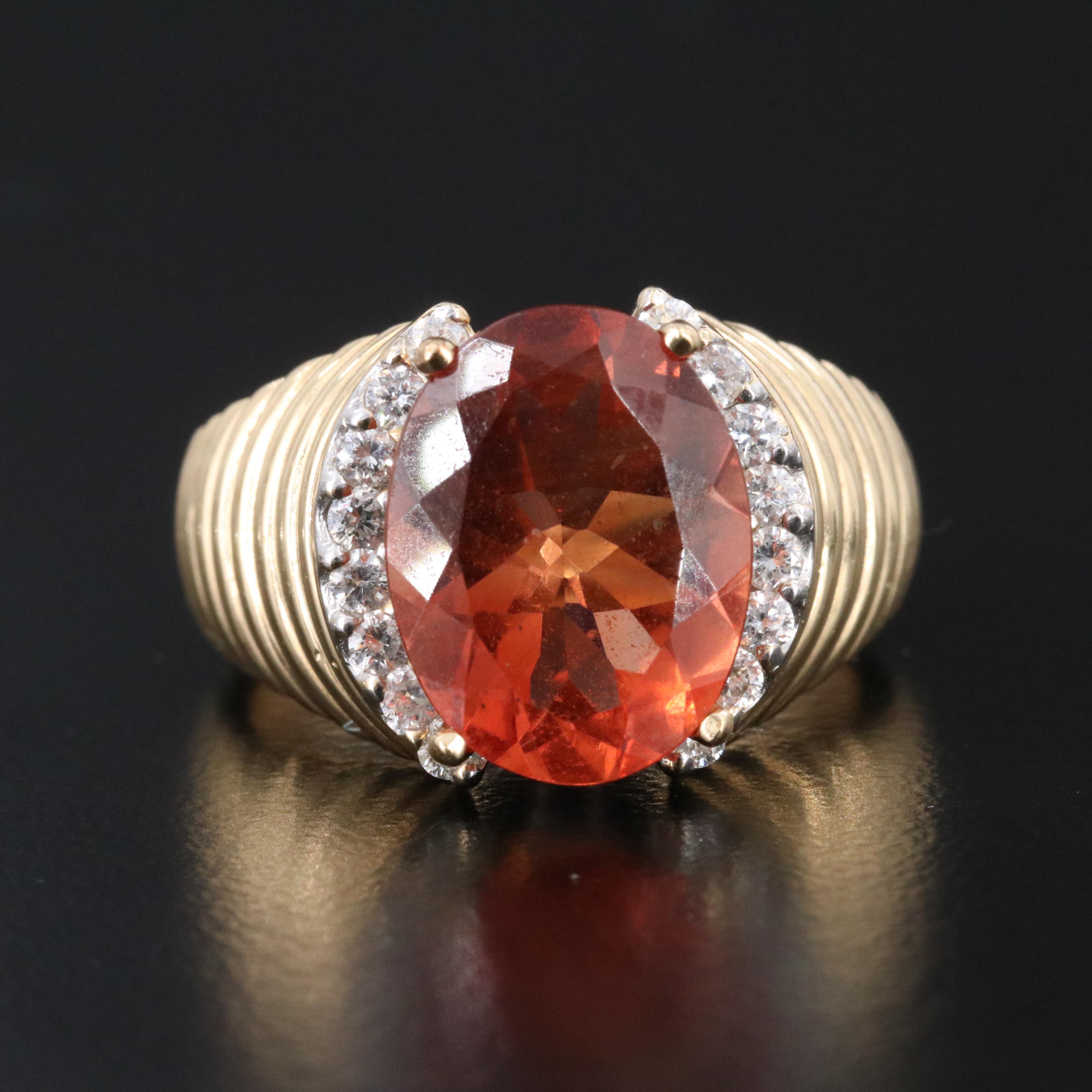 14K Sunstone and Diamond Ring