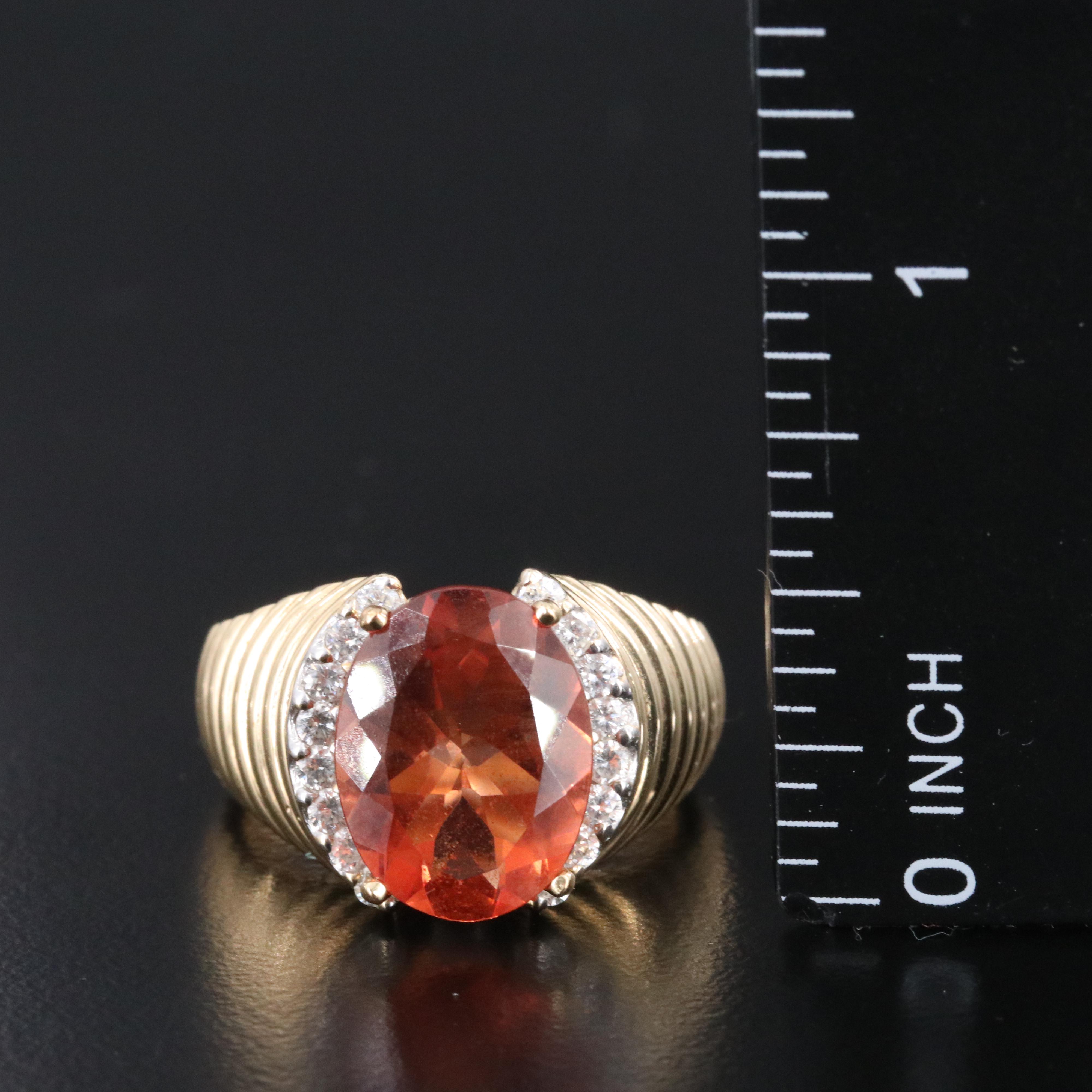 14K Sunstone and Diamond Ring