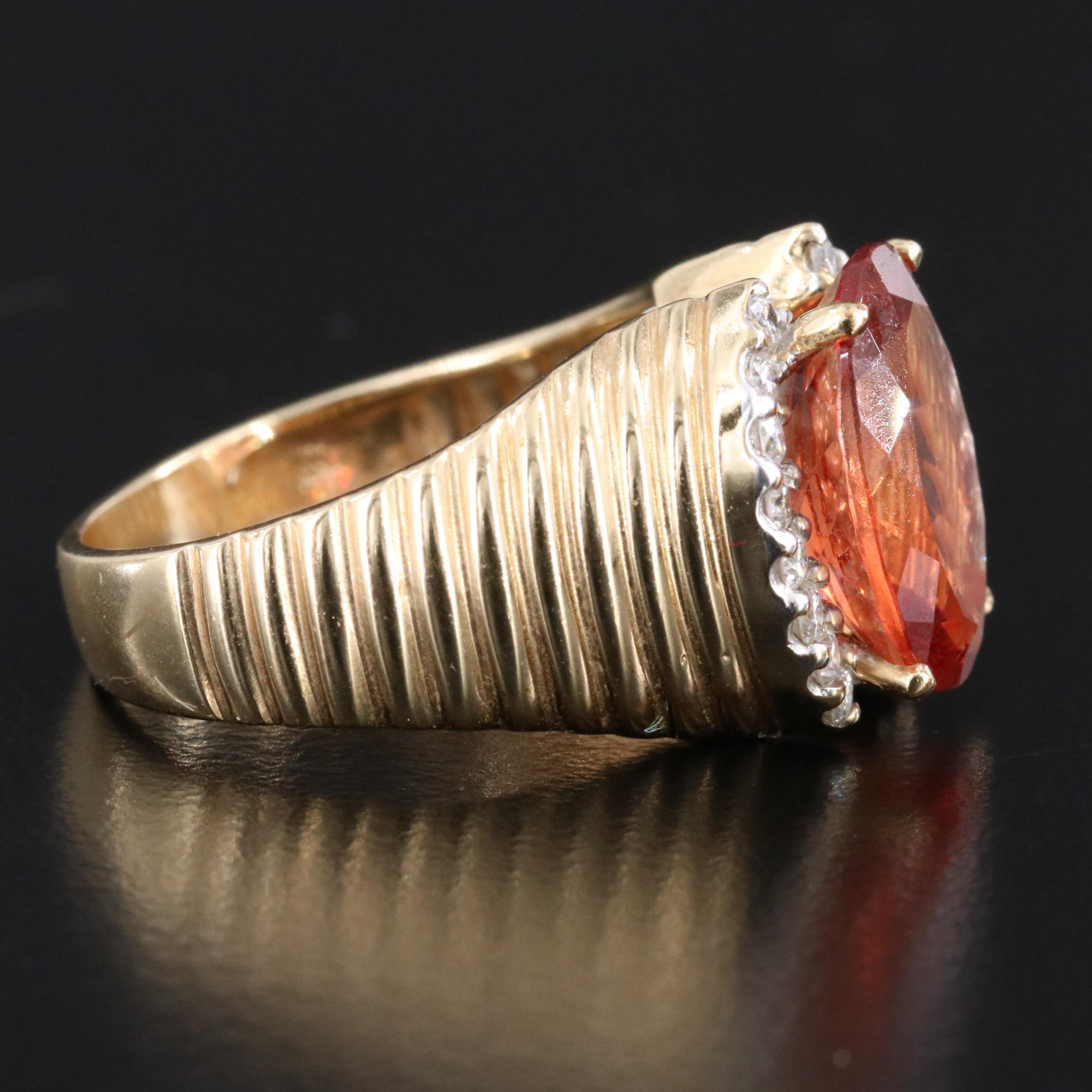 14K Sunstone and Diamond Ring